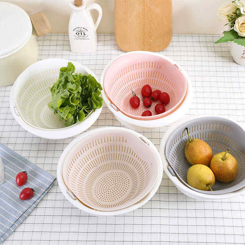Kitchen Silicone Double Drain Basket Bowl