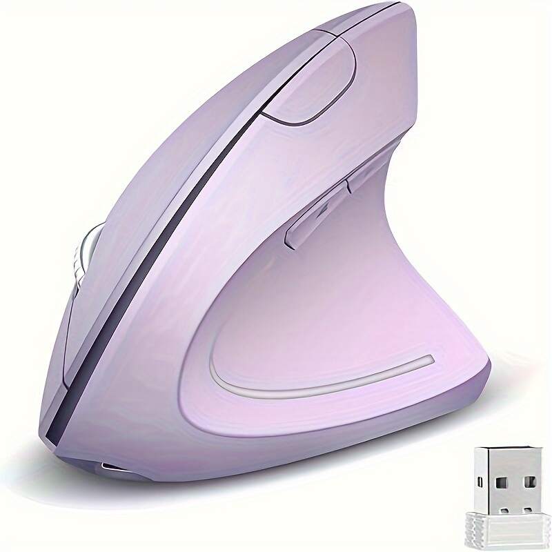 Ergonomic Wireless Mouse, Purple Rechargeable Vertical Mouse With USB Receiver, 6 Buttons For Laptops (Purple, Right Handed)