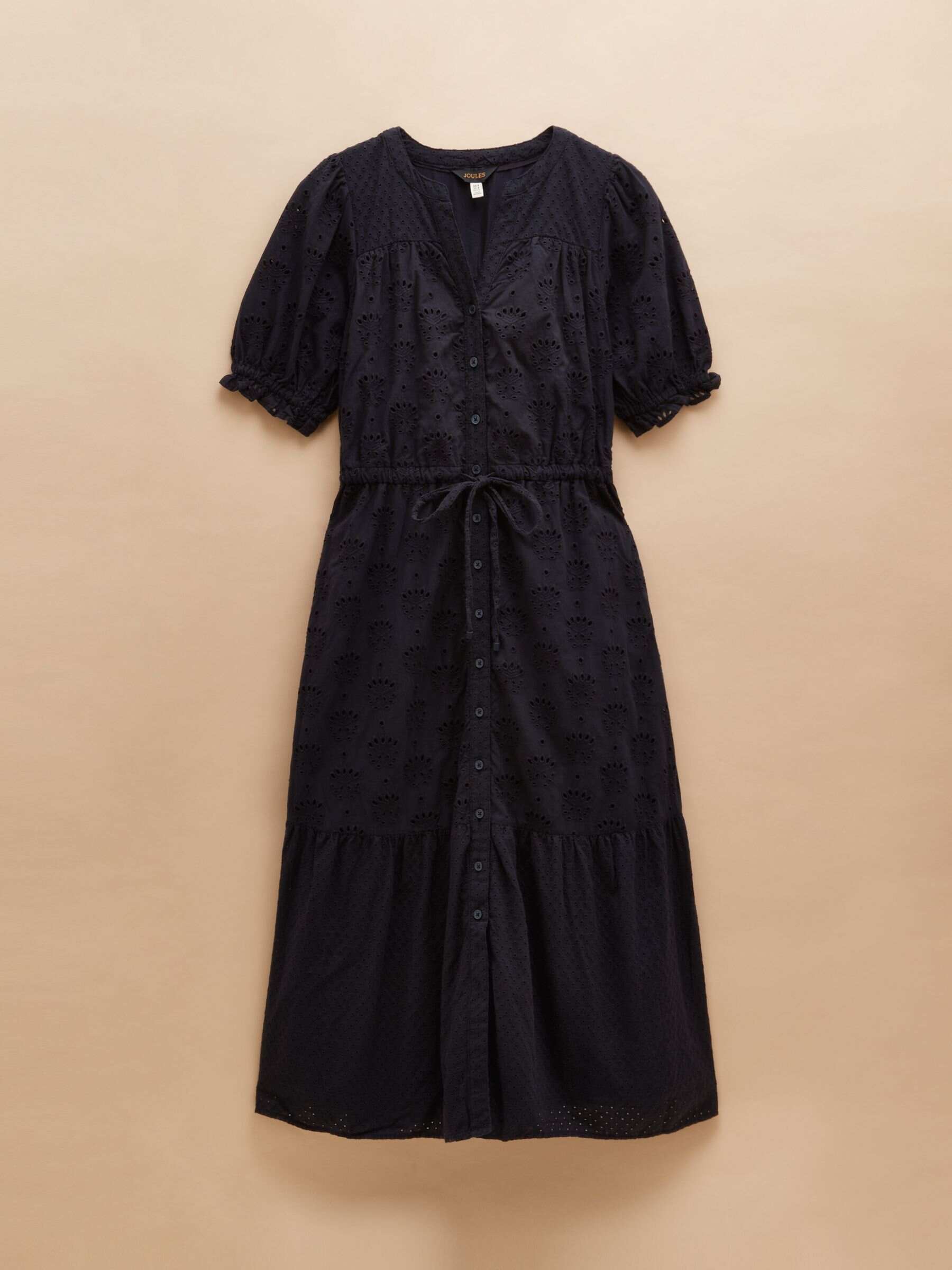 Juliana 100% Cotton Navy Blue Broderie Midi Dress