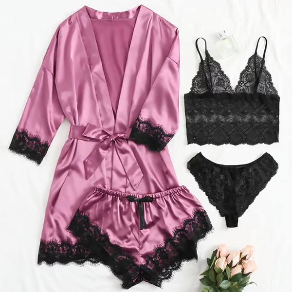 🔥LAST DAY SALE 59% OFF 🔥Valentine's Day 4 sets of lace satin sling pajamas set🌹