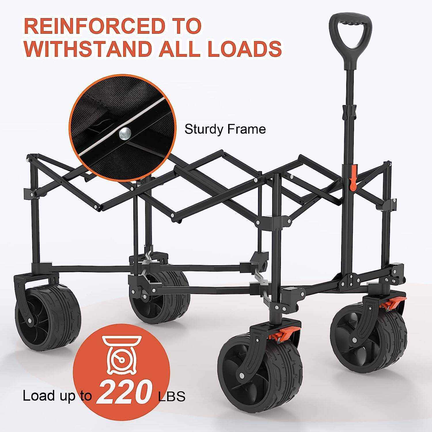 Navatiee Collapsible Folding Wagon, Beach Wagon Cart Heavy Duty Foldable with Big Wheels