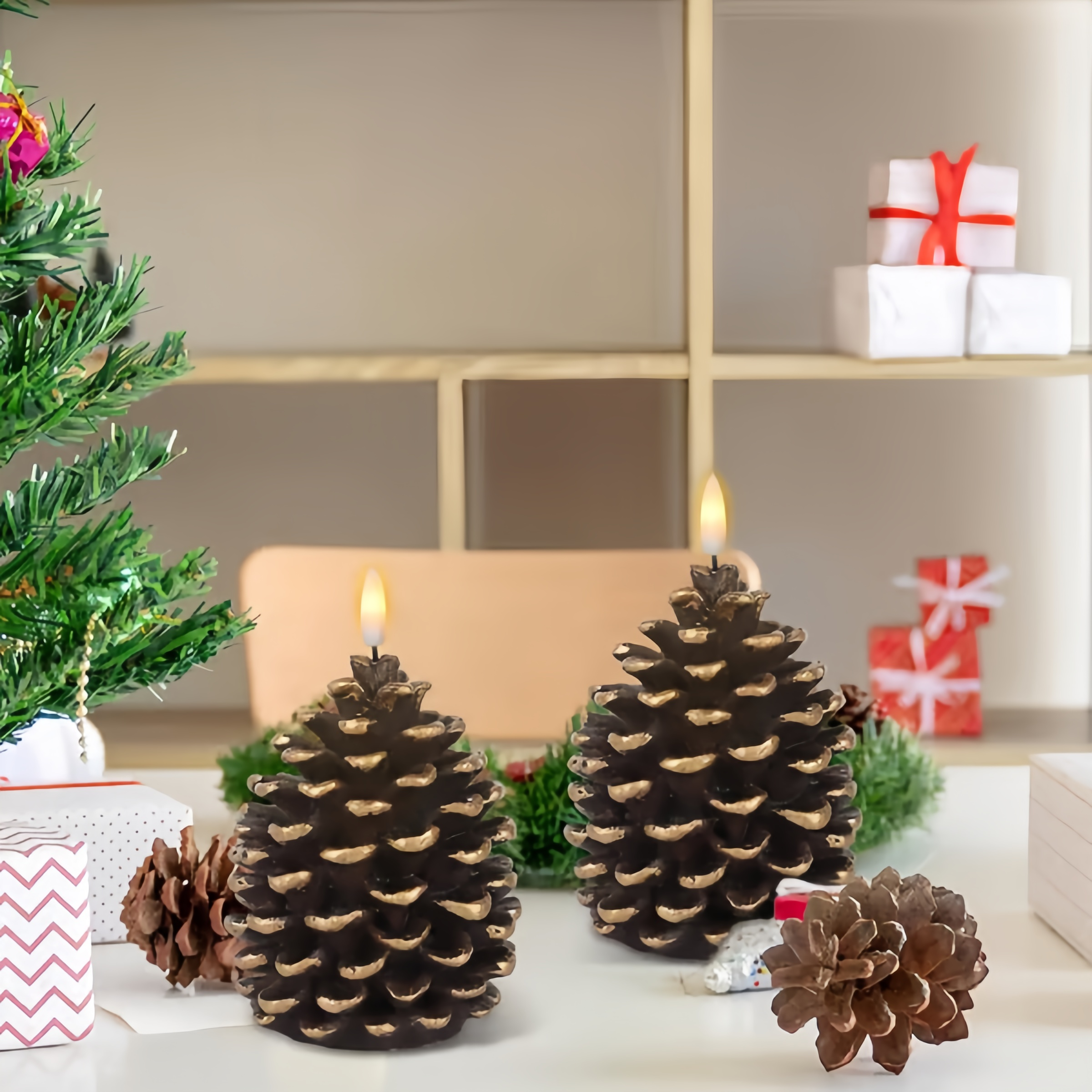 ✨Flameless Pinecone Candles Battery Operated