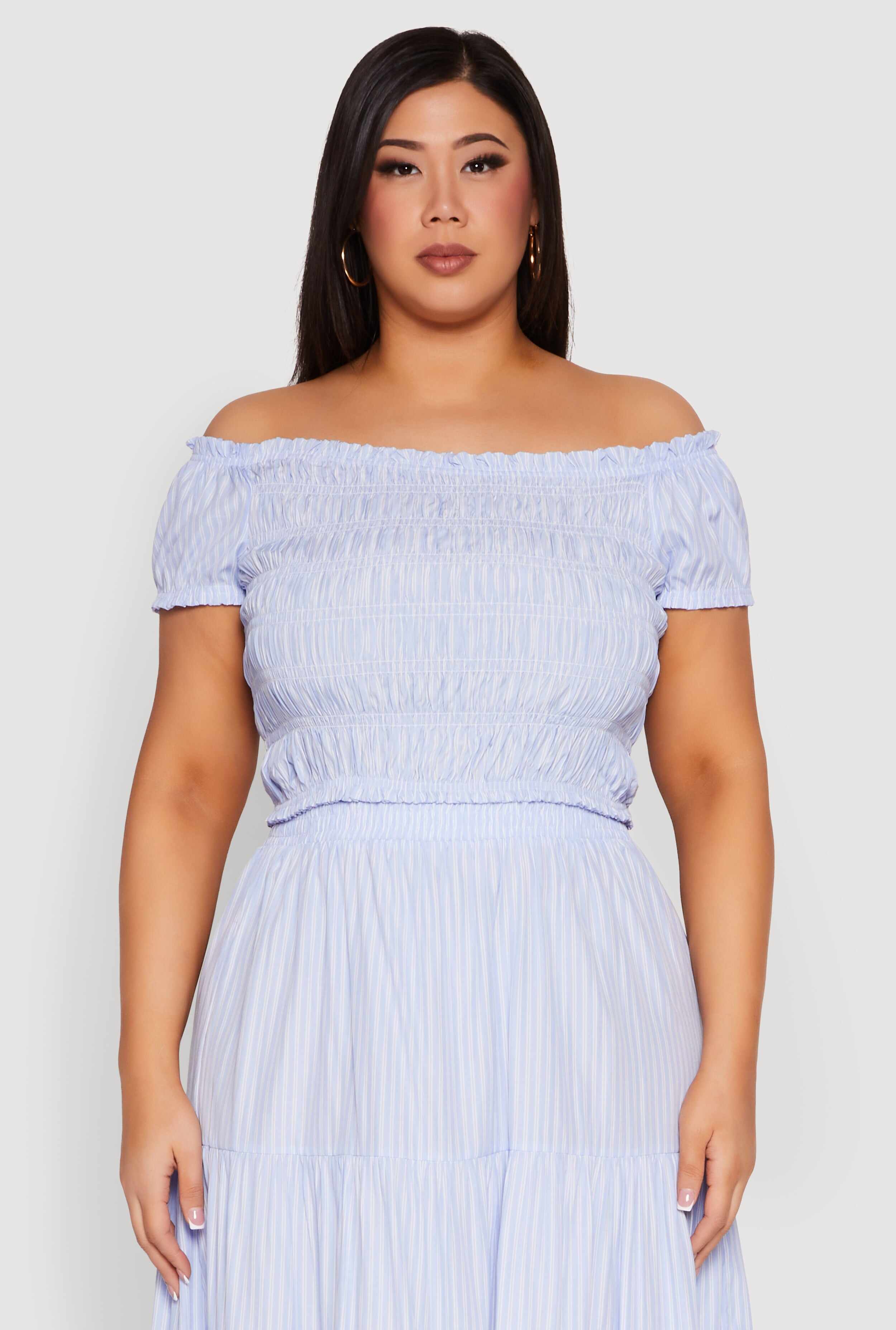 Plus Size Almost Famous Striped Smocked Crop Top