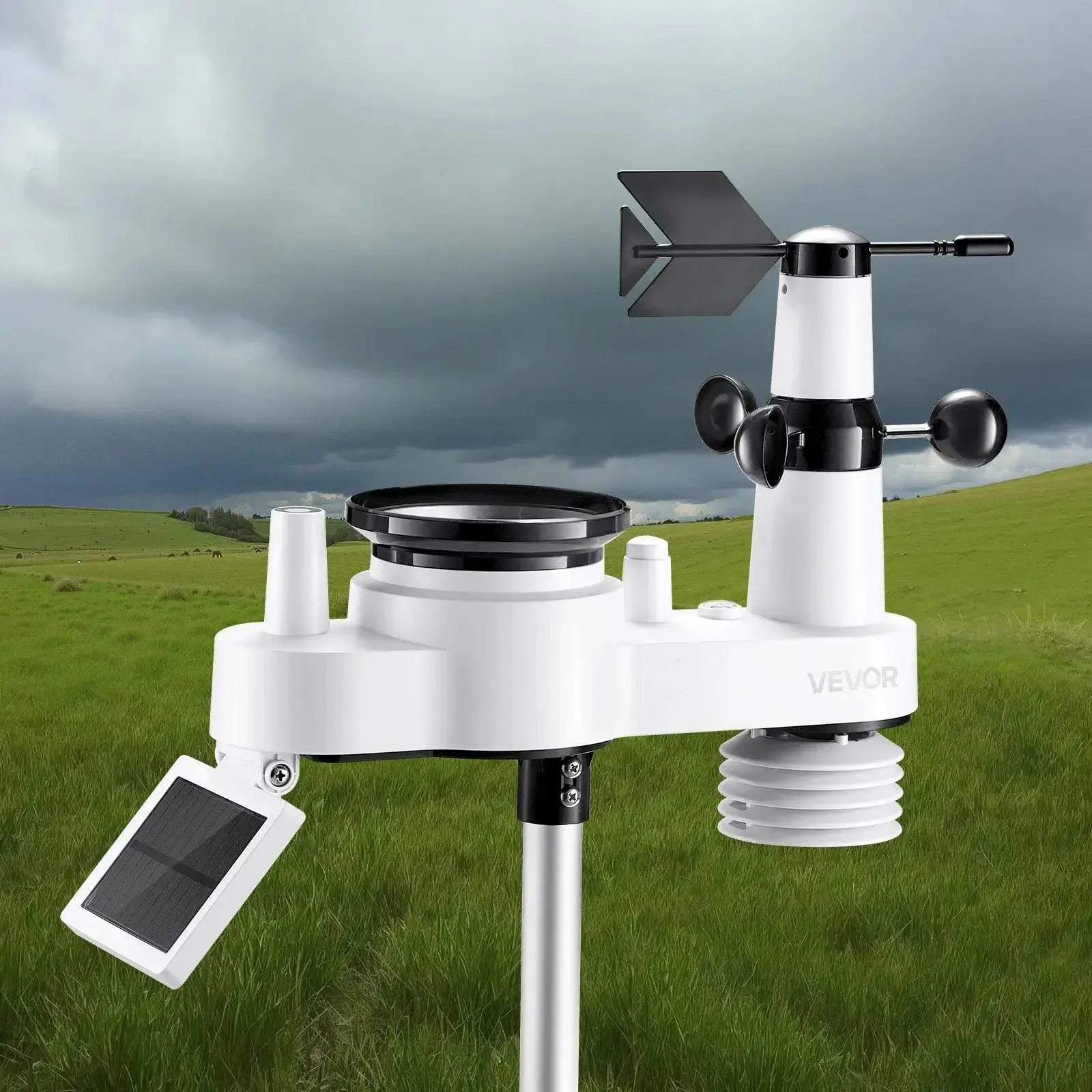 7-in-1 Wi-Fi Weather Station with APP, 7.5-Inch VA Display, Wireless Solar Powered Outdoor Sensor, Rain Gauge, Indoor Outdoor for Weather Forecast, Wind Speed, Temperature, Humidity, Rainfall
