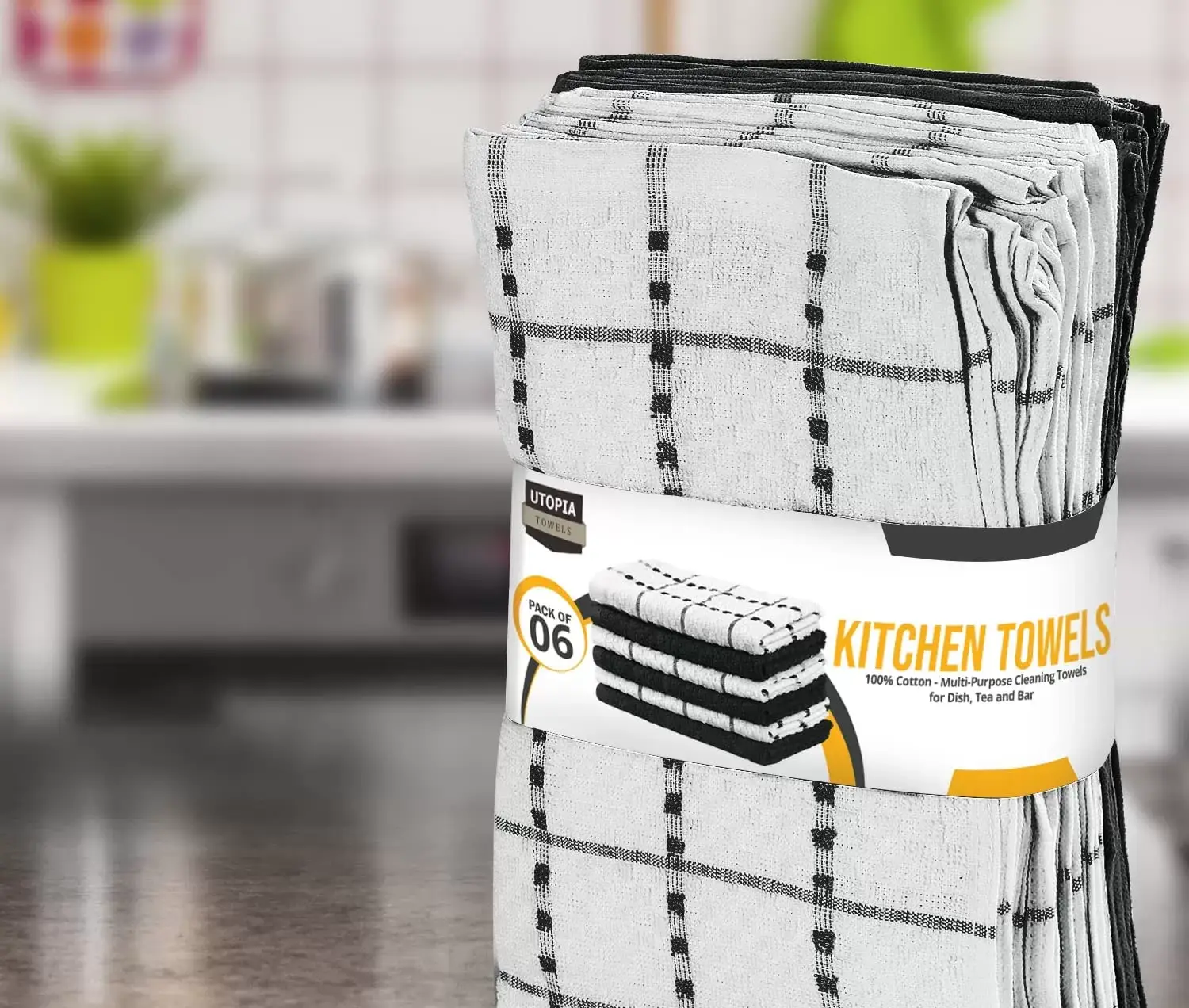 Kitchen Towels 12 Pack, 15 x 25 Inches, 100% Ring Spun Cotton Super Soft and Absorbent Linen Dish Towels, Tea Towels and Bar Towels Set (Black)