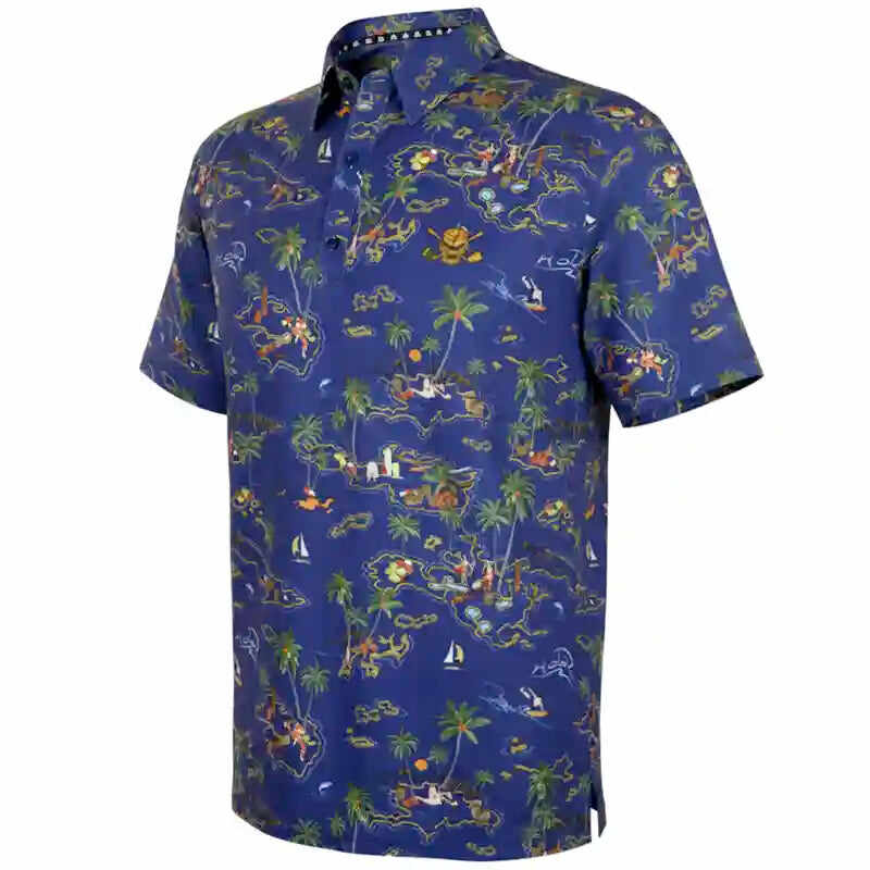 Vintage Hawaiian Men's Golf Shirt (Ocean Blue)