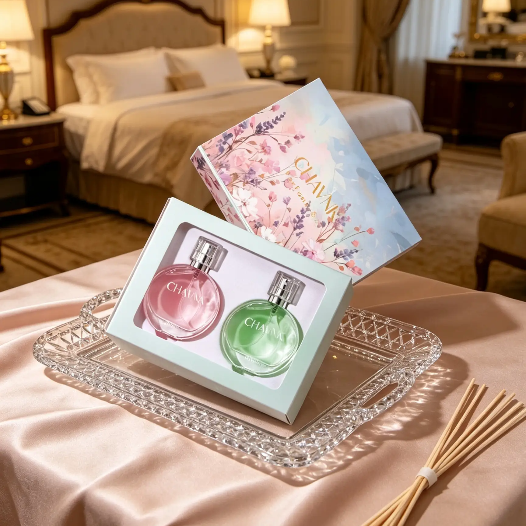 CHAVNK 2Pcs Women Perfume Gift Set 30ml×2, Fresh Floral Fruity Eau de Toilette, Round Mini Bottle Luxury Floral Print Box