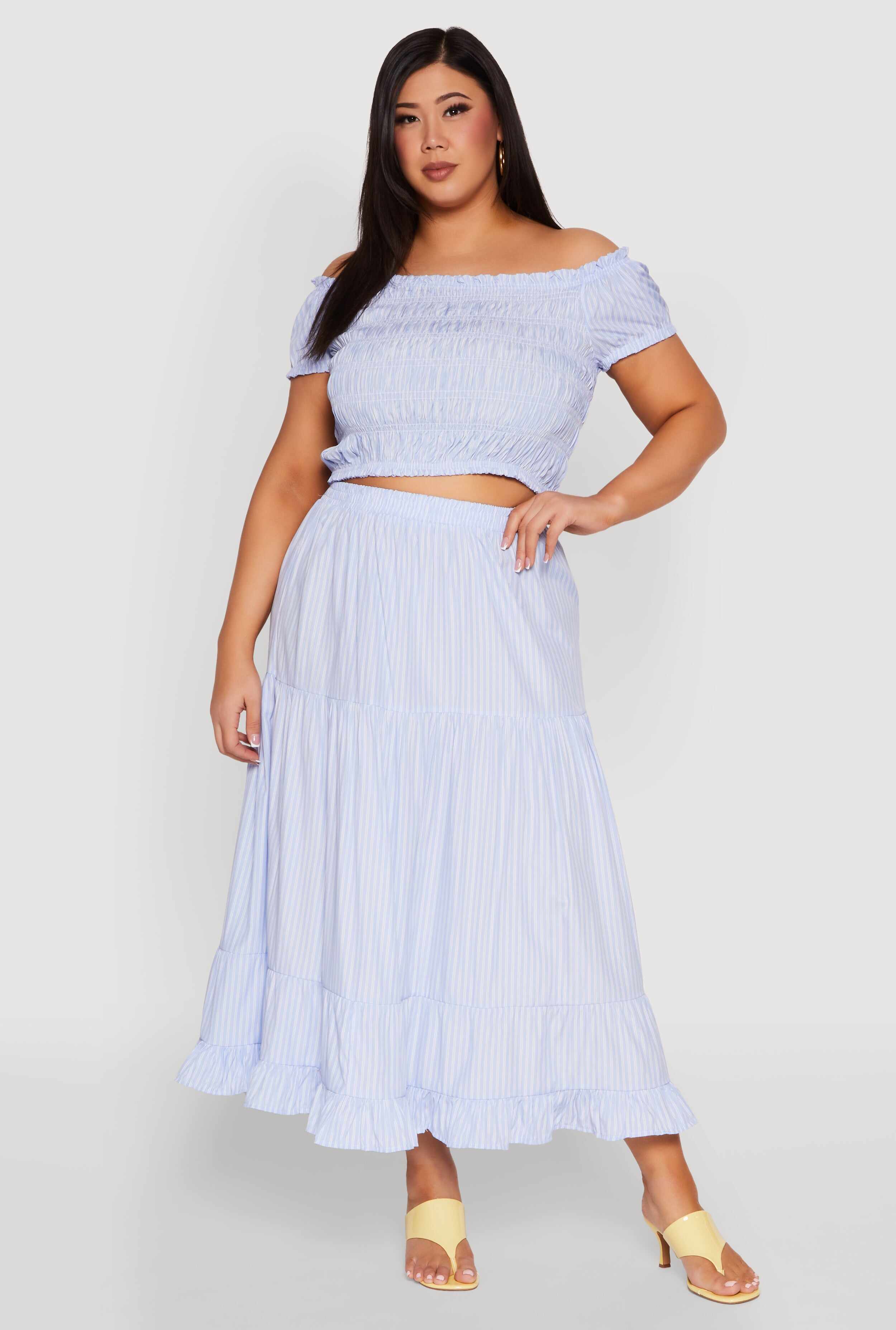 Plus Size Almost Famous Striped Tiered Maxi Skirt