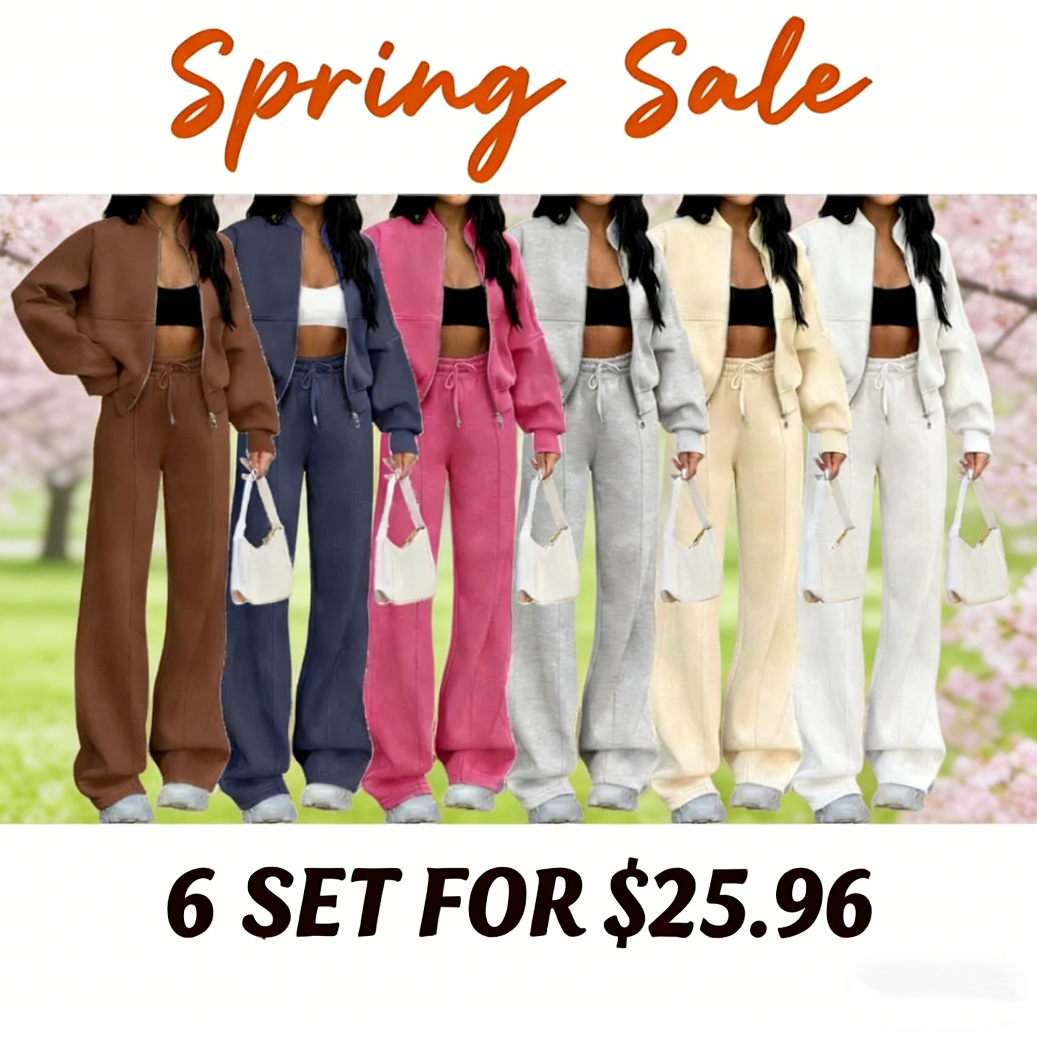 Spring Sale🔥Women's Fall 2 Piece Sweatsuits Set Long Sleeve Zip Up Sweatshirt Wide Leg Sweatpants Lounge Sets