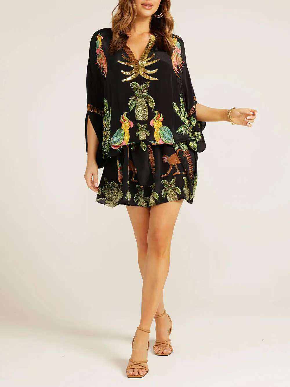 V-neck Printed Loose Fashion Dress