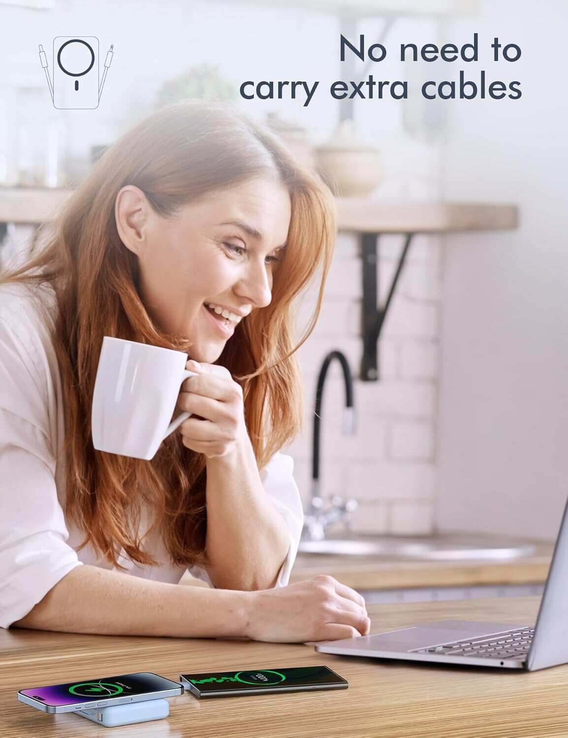 podoru Wireless Portable Charger, 10000mAh Magnetic Power Bank Built-in USB-C Lighting Cables 22.5W PD Fast Charging LED Display Mag-Safe Battery Pack for iPhone 15/14/13/12/Mini/Pro/Pro Max - White