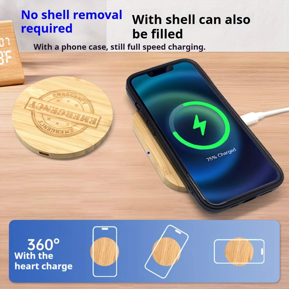 [Fast Wireless Charger] 15W Fast Charging Wireless Charger Bamboo Wood Cell Phone Charging Station | For Apple/Android All Cell Phones With Wireless Charging Function, Suitable For Family Members Lovers Friends