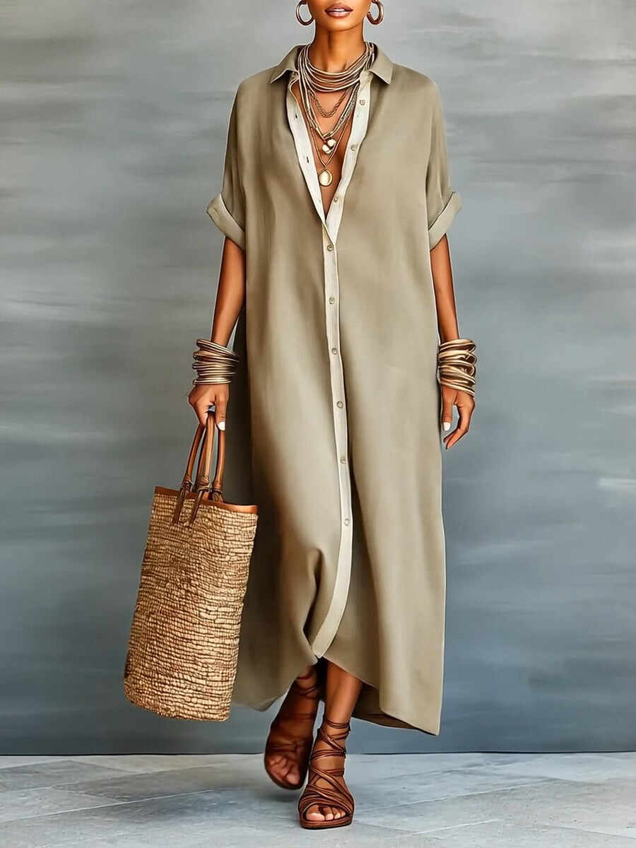 🔥Summer Arrivals🌟Women's Loose-fitting Linen And Cotton Shirt Dress