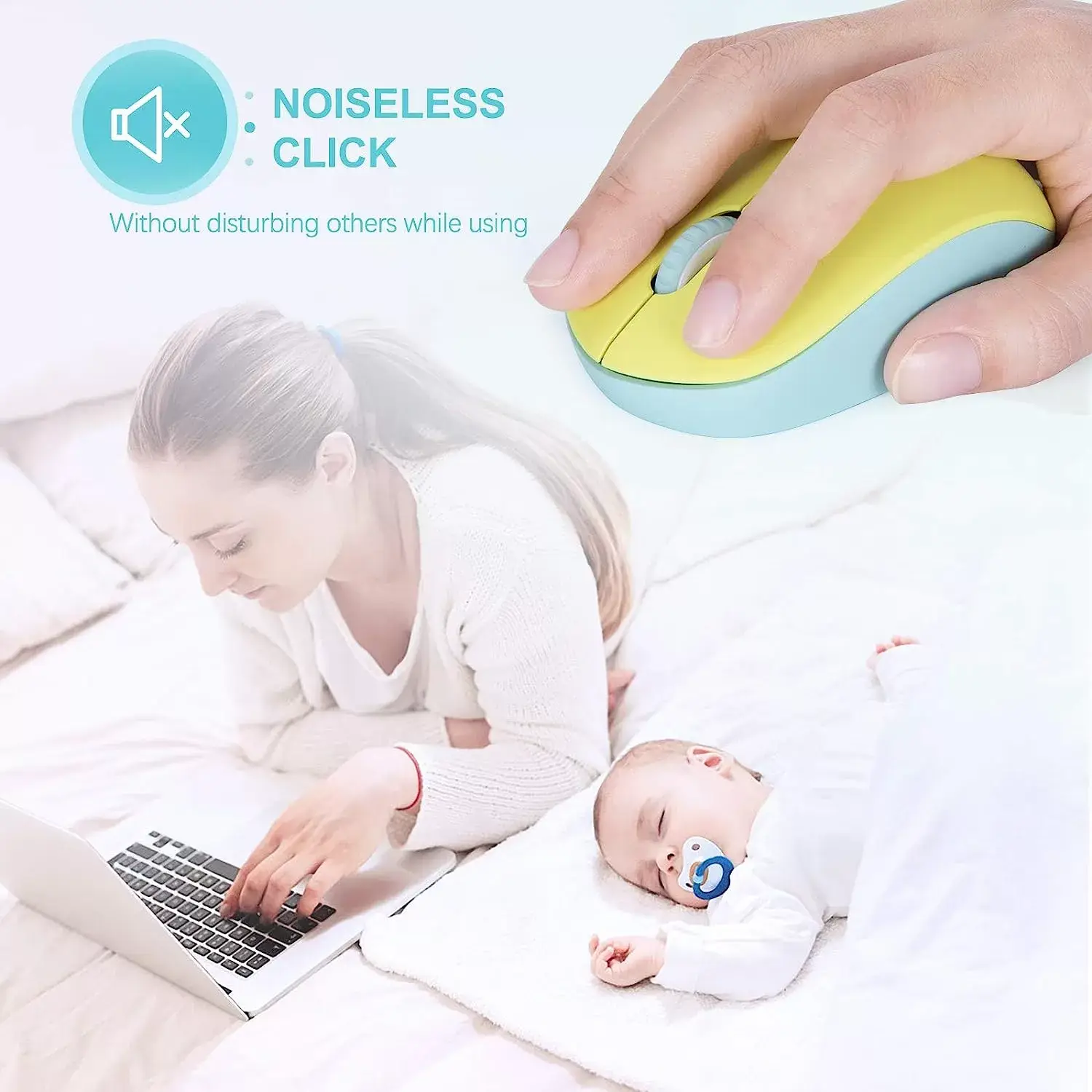 seenda Wireless Mouse, 2.4G Noiseless Mouse with USB Receiver - Portable Computer Mice for PC, Tablet, Laptop with Windows System - Mint Green