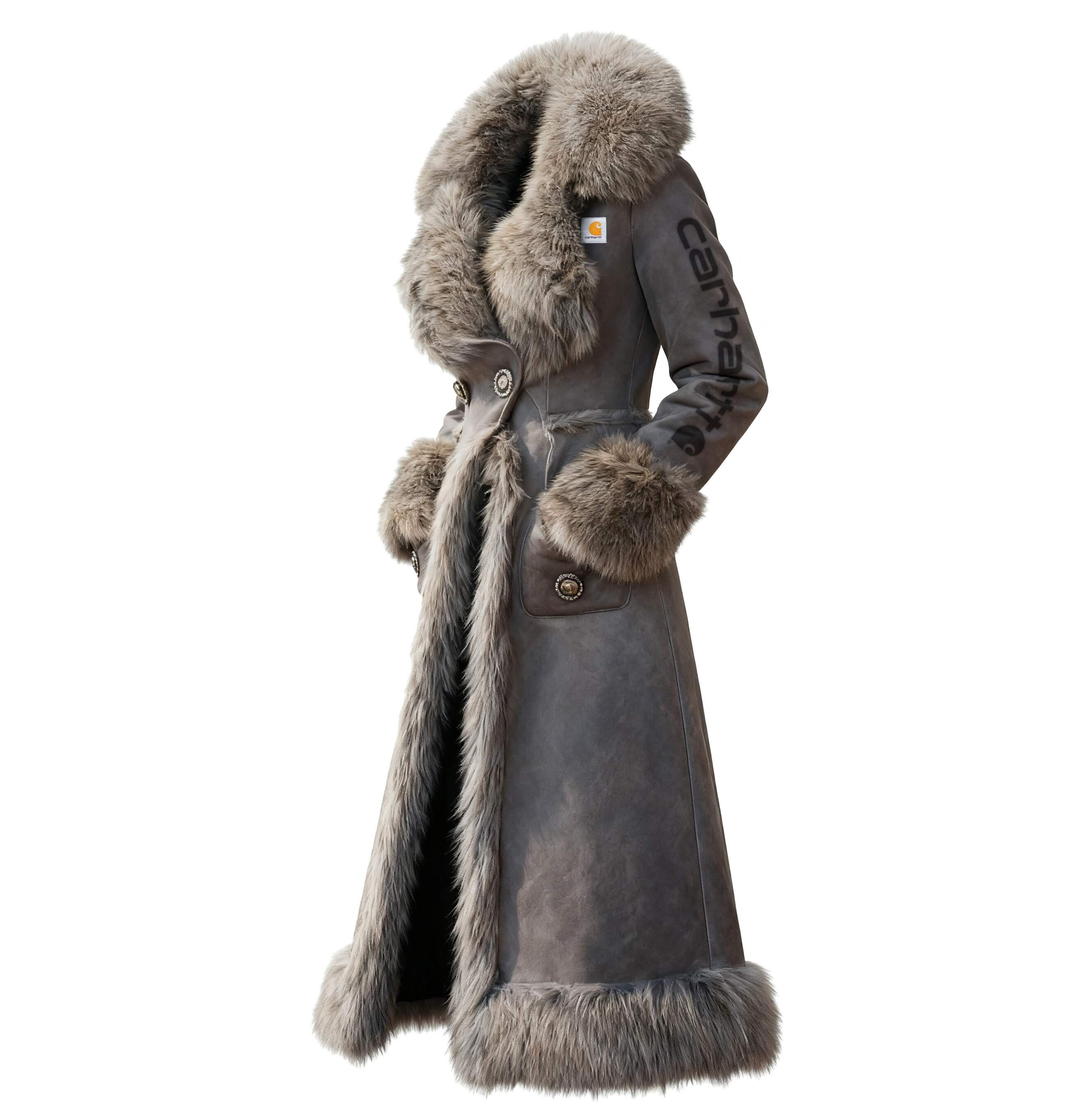 Women's Retro Western Style Suede Long Coat Fur Collar Lapel Jacket