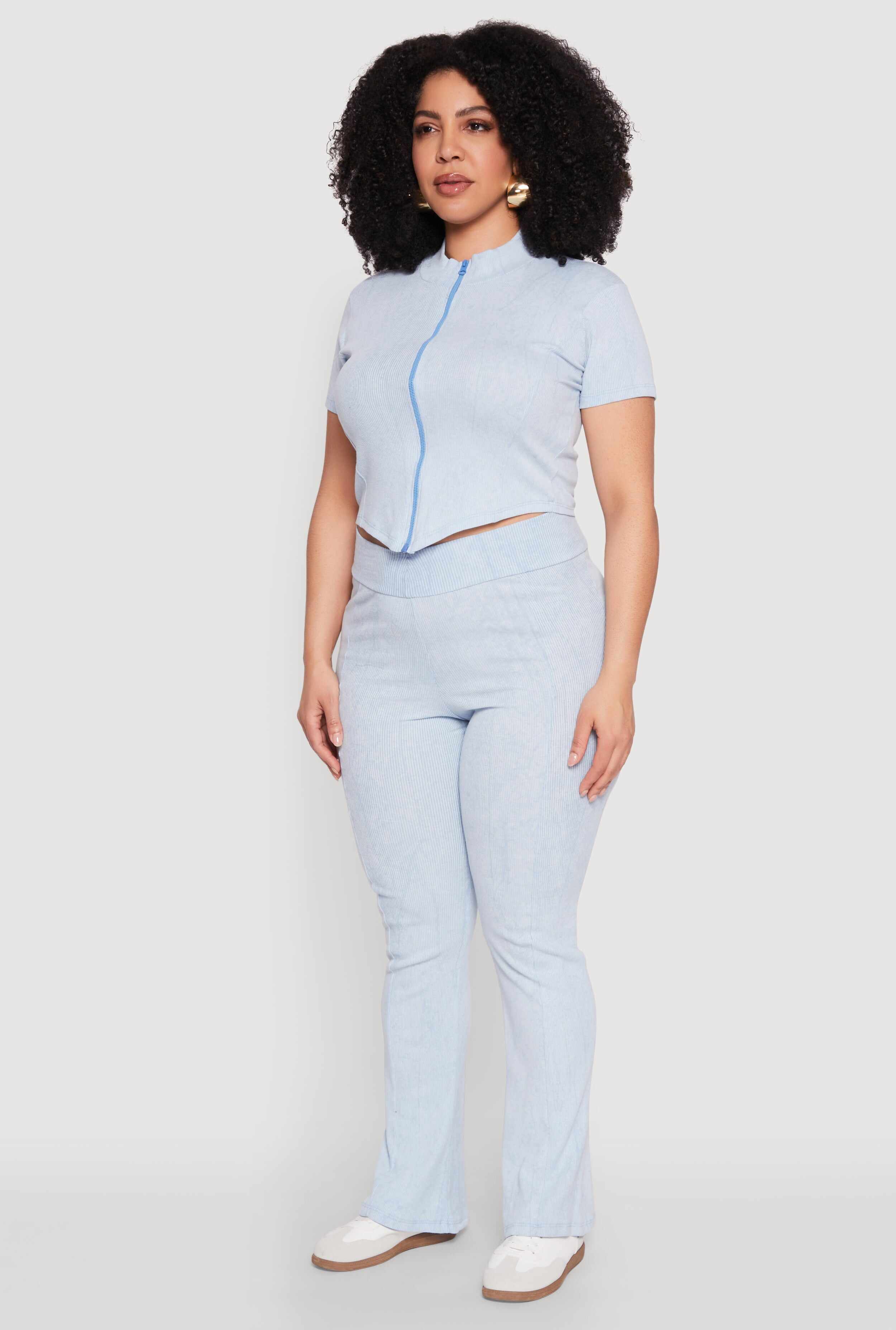 Plus Size Mineral Wash Zip Front Top