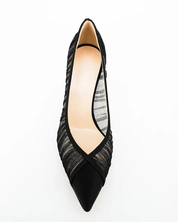 Black Mesh Ruched Pointed-Toe Stiletto Pumps
