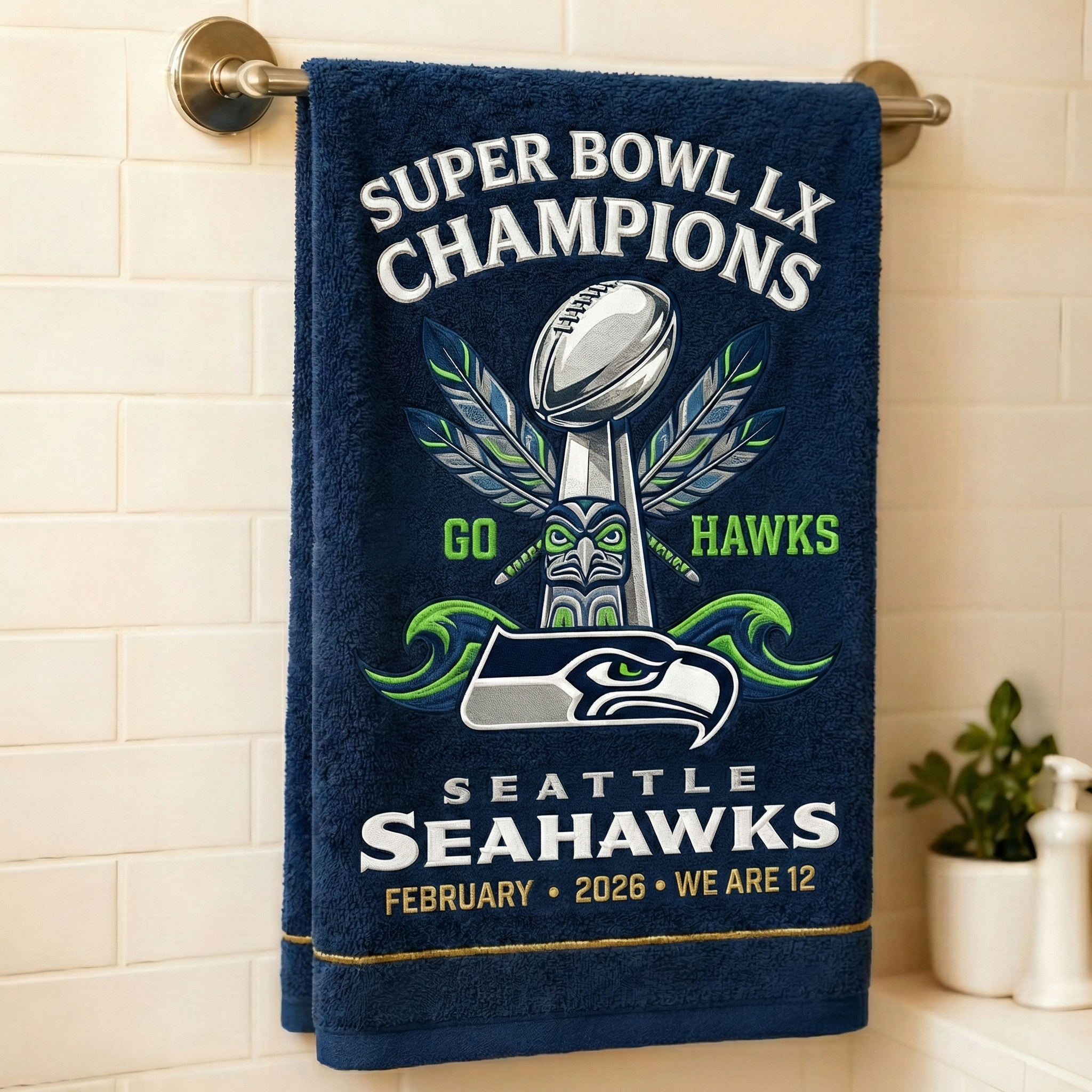 Seattle Seahawks Super Bowl LX Champions Commemorative Premium Plush Towel