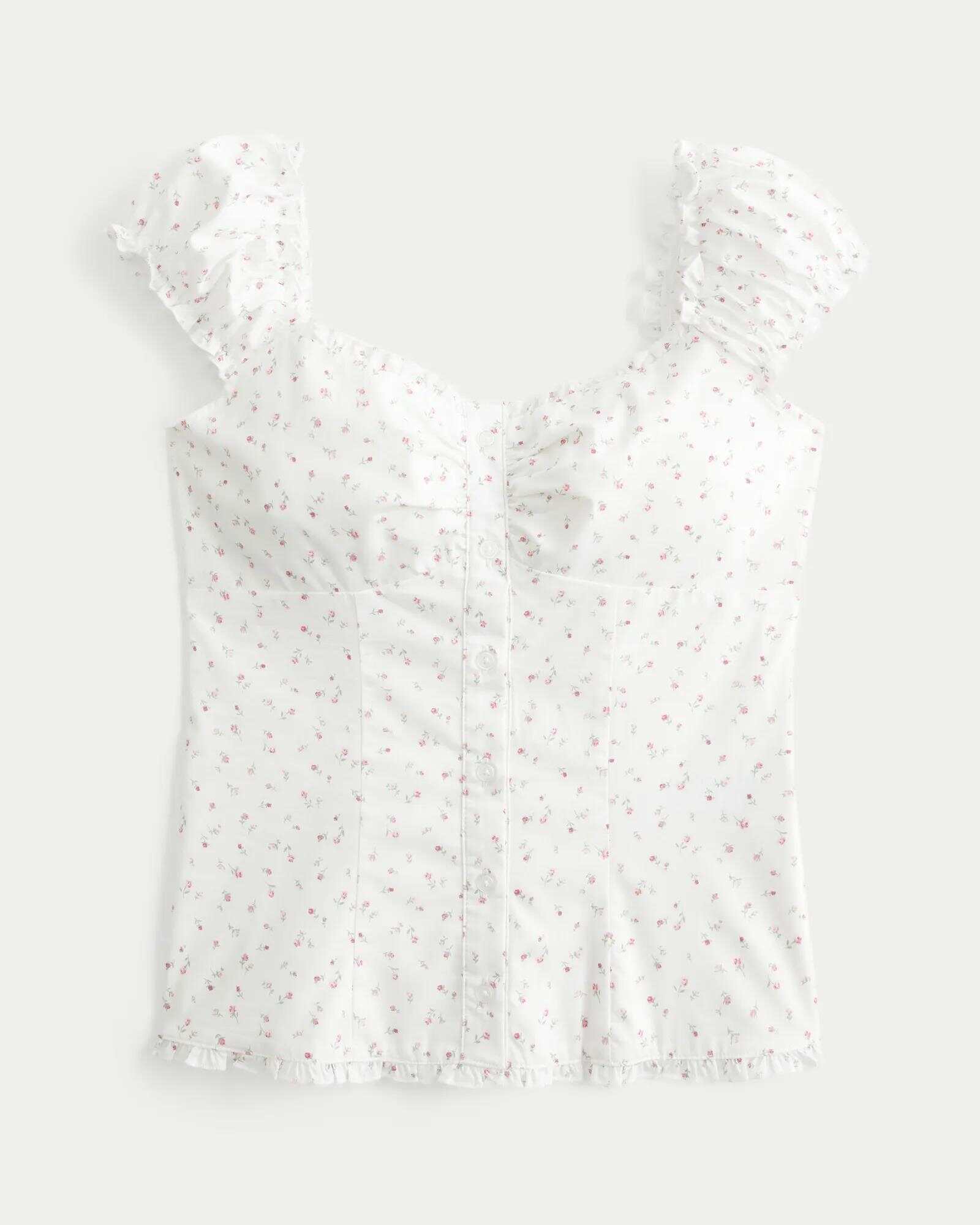 Linen-Blend Tie-Front Peplum Top
