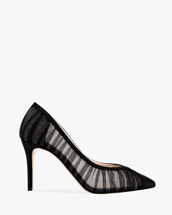 Black Mesh Ruched Pointed-Toe Stiletto Pumps