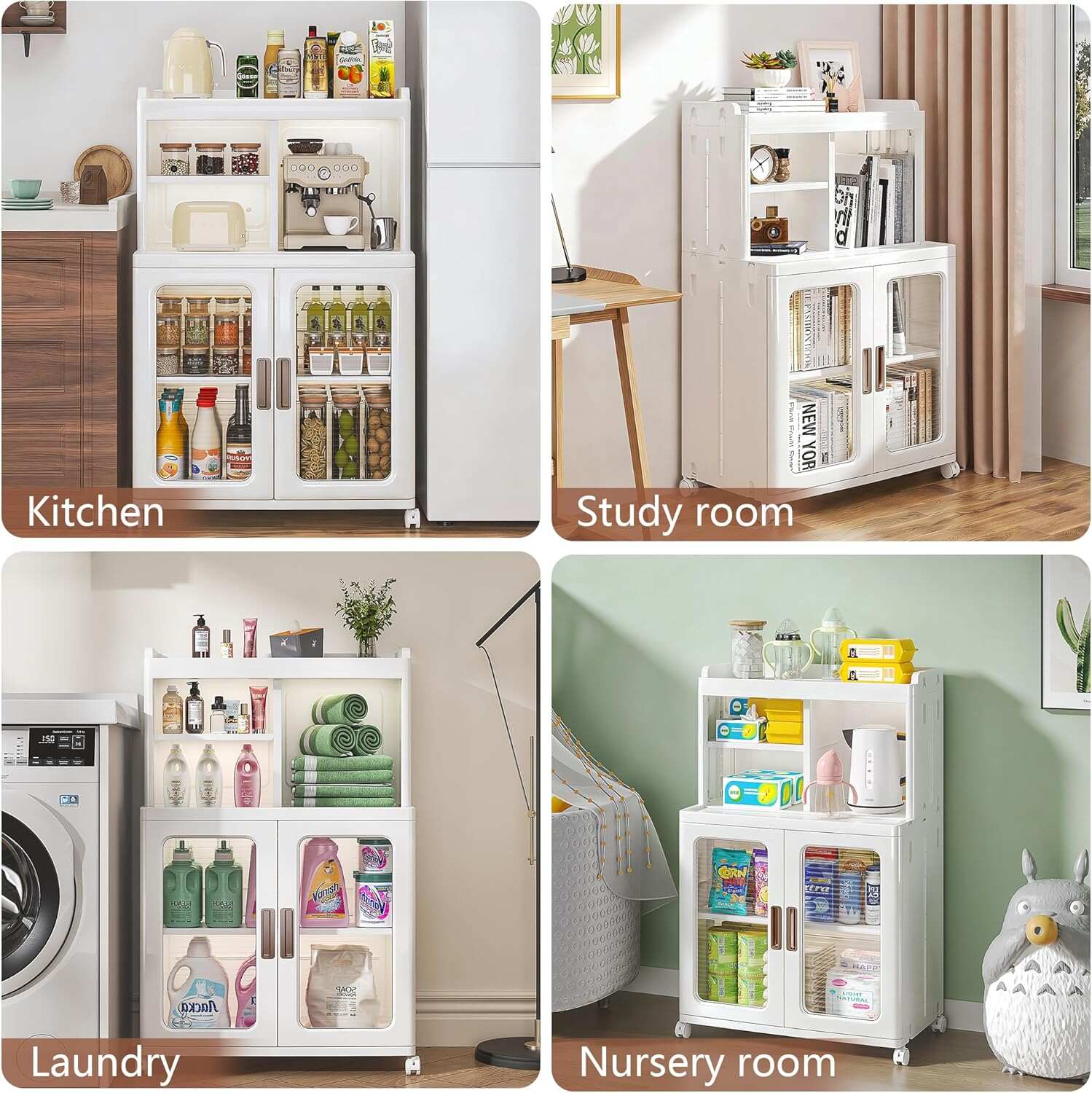 VECELO Foldable Plastic Sideboard Cabinet with Adjustable Shelves