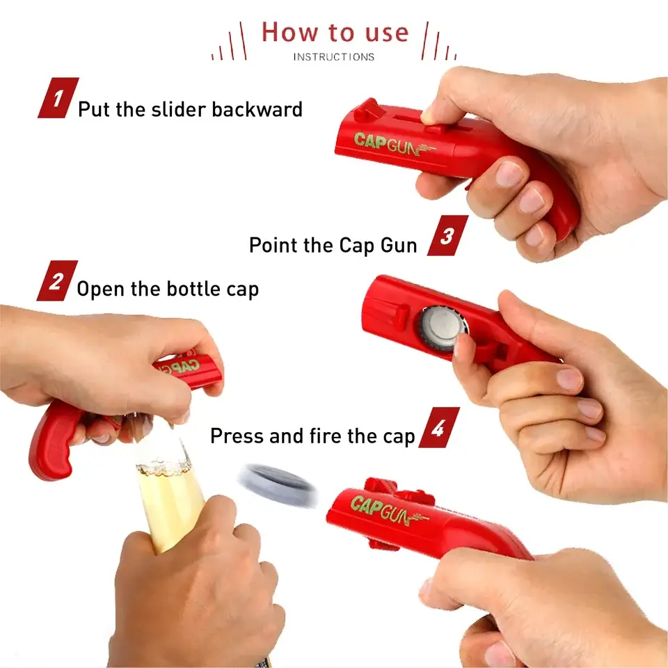 3PC Cap Gun Shooting Bottle Opener-Launches Caps for World Cup Parties, BBQs Adult Gatherings, Fun Gadget for Sports Events