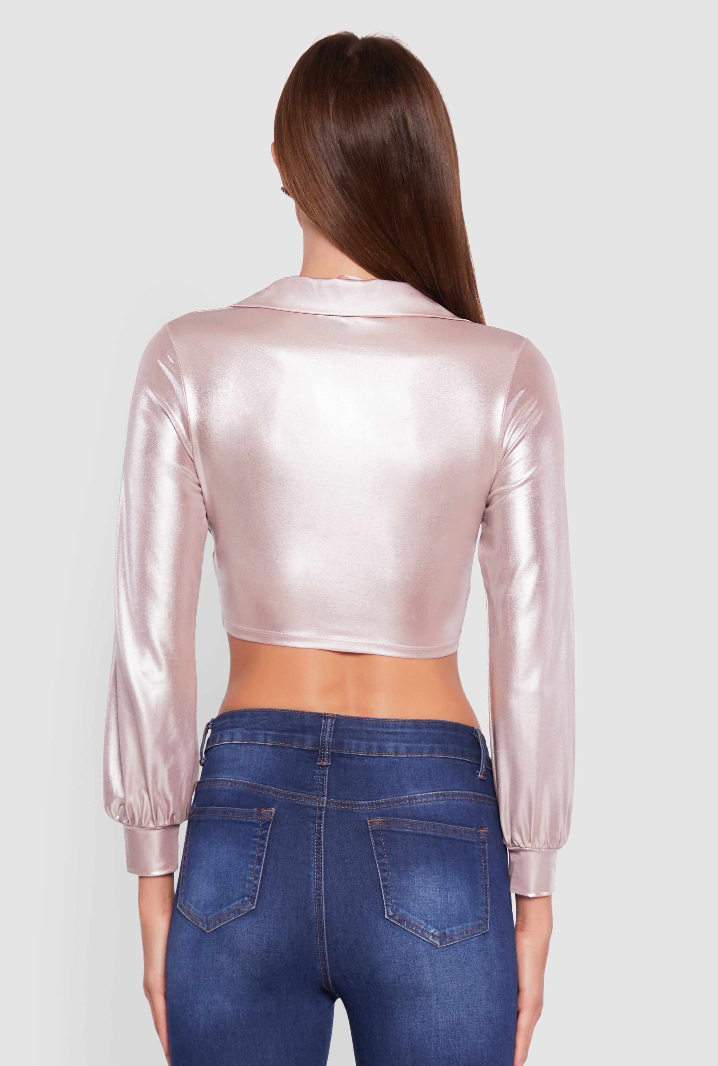 Bubble Sleeve Twist Front Plunge Crop Top