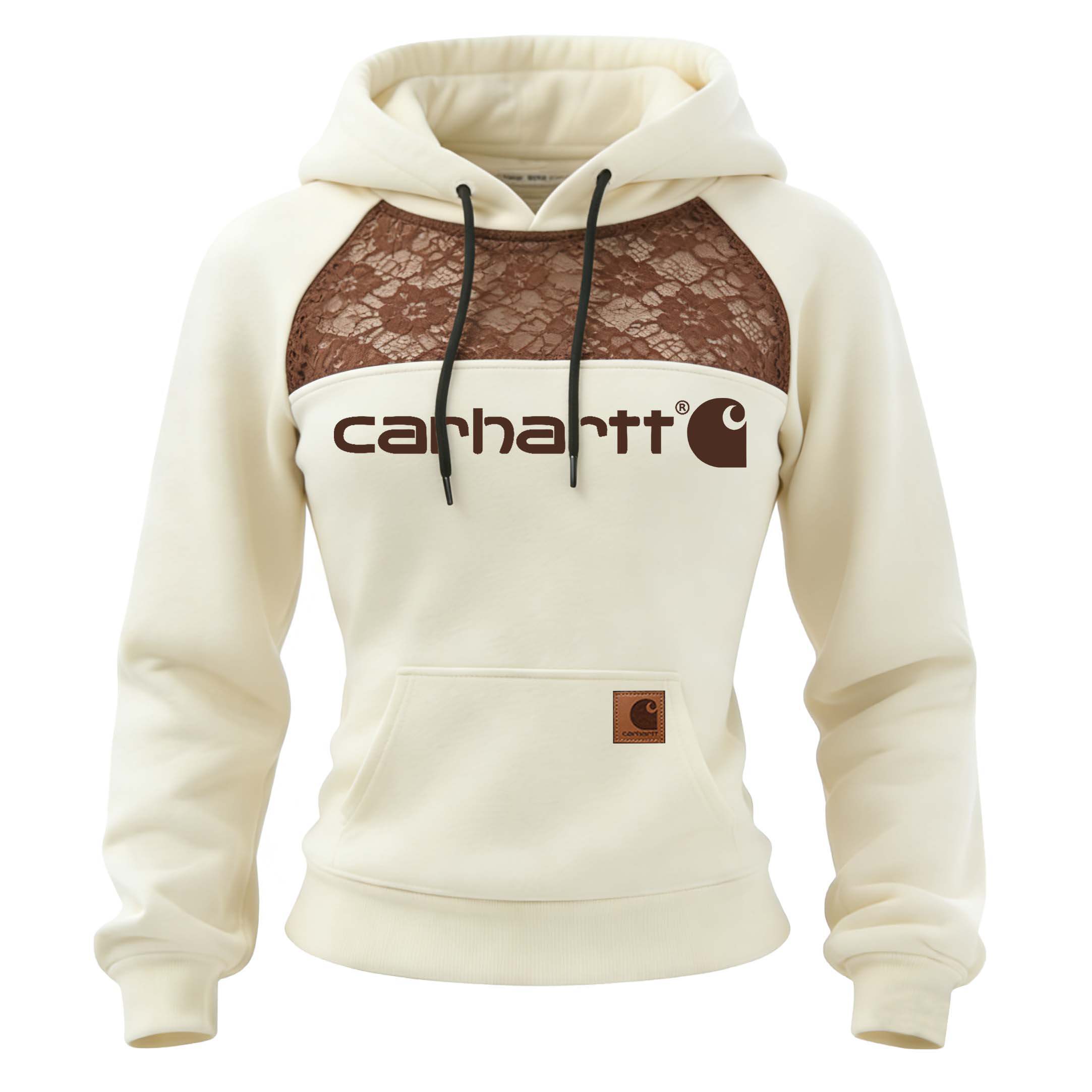 Women's Vintage Beige Patchwork Brown Lace Hoodie