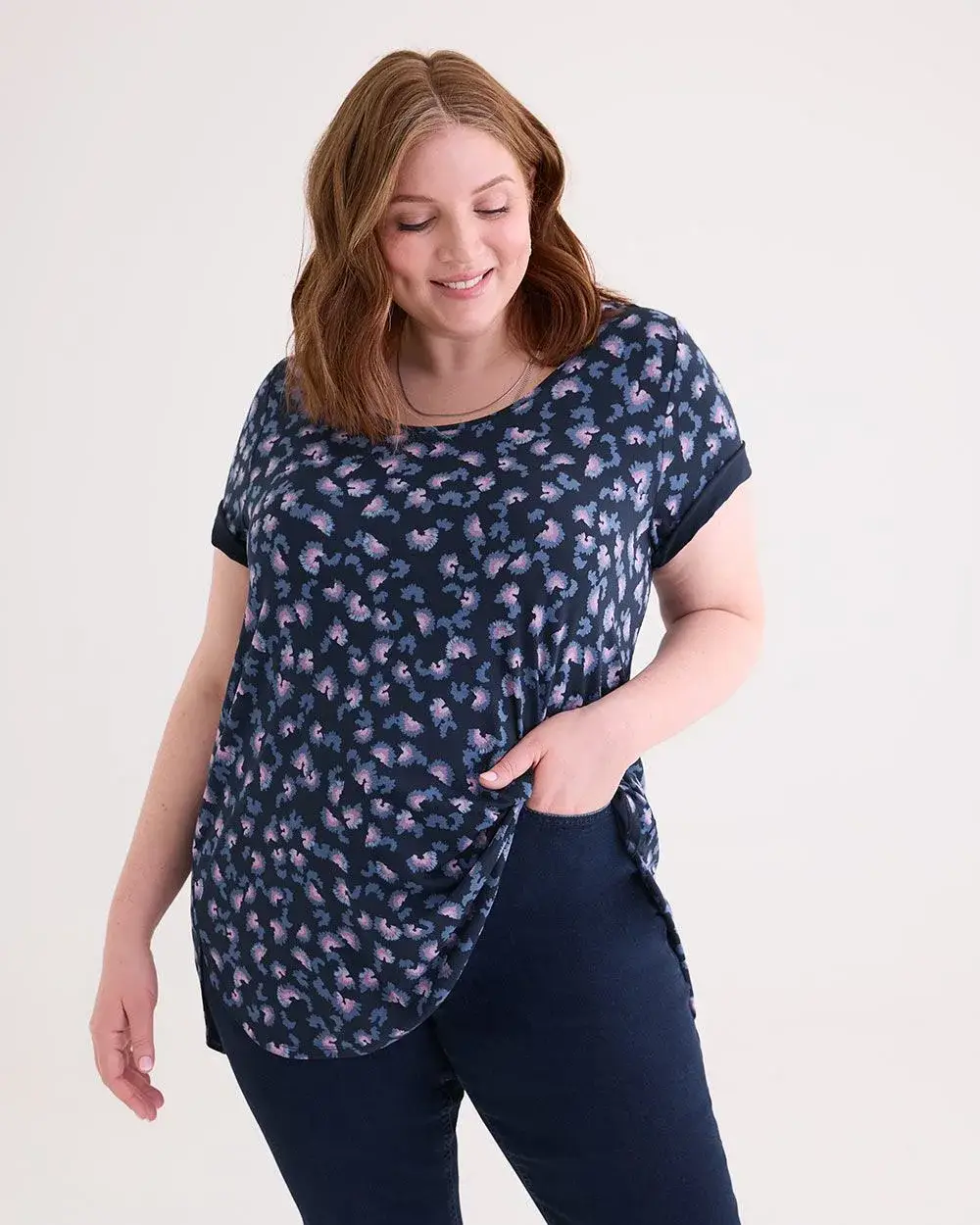 Responsible, Printed Modern Short-Sleeve Scoop Neck Tunic