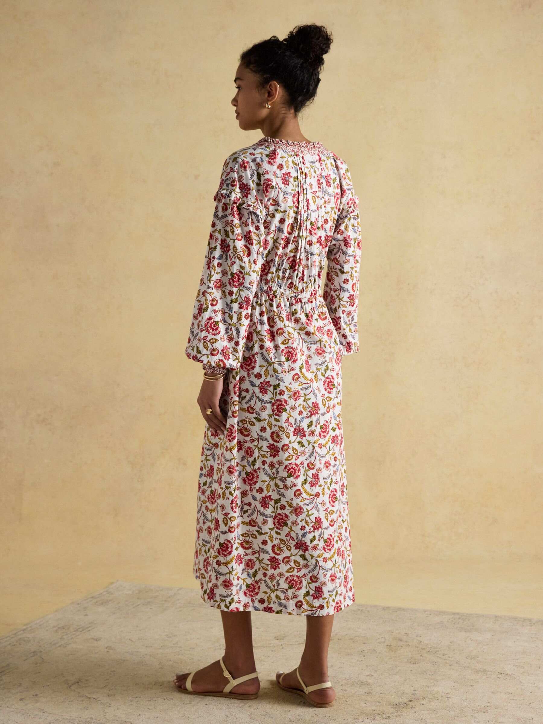 Elise Provence Floral Long Sleeve Cotton Midi Dress