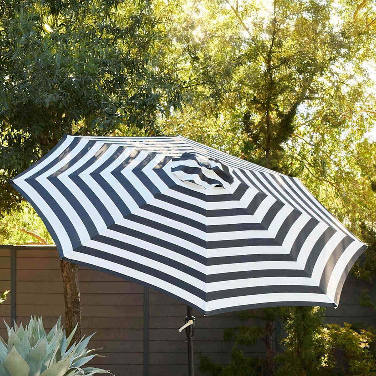 Black Awning Stripe Crank & Tilt Round Patio Umbrella, 9'
