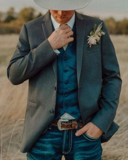 Men's Western Casual Long Sleeve Dark Blue Coat Blazer