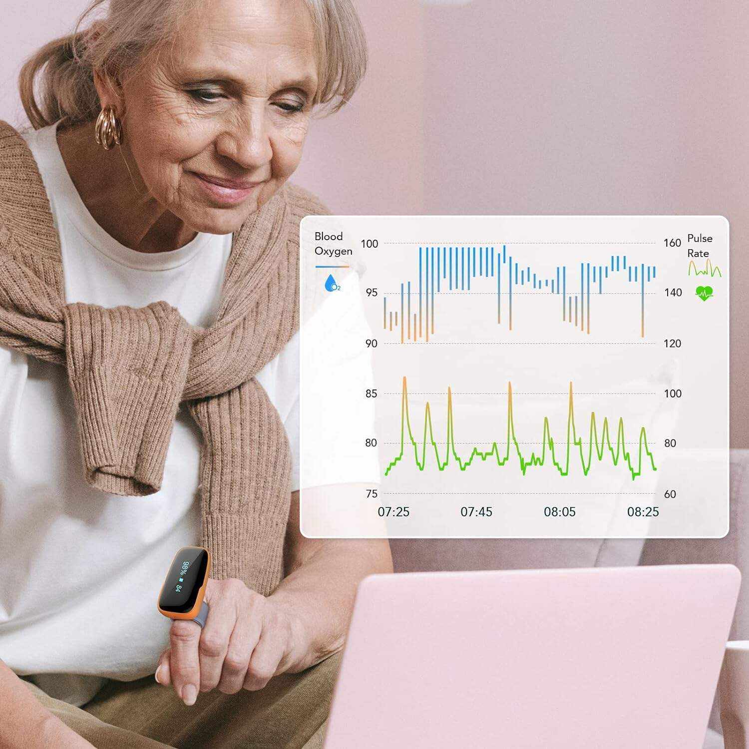 Wellue O2 Pulse Oximeter with Smart Reminder | Blood Oxygen Saturation Monitor for SpO2 and Heart Rate Tracking Continuously, Bluetooth Finger Ring with Free APP &PC Report