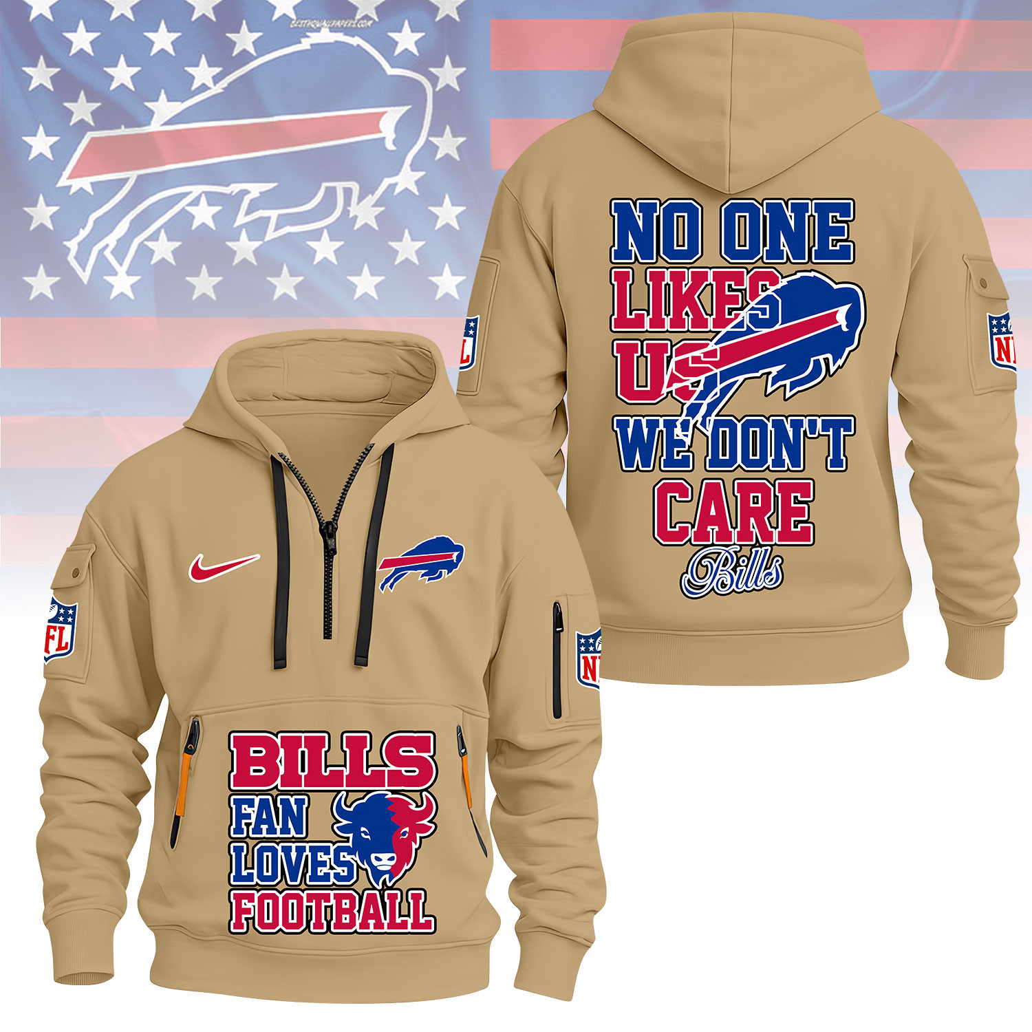 Buffalo Bills | Premium NFL No One Likes Us We Don’t Care Hoodie Half Zipper NY