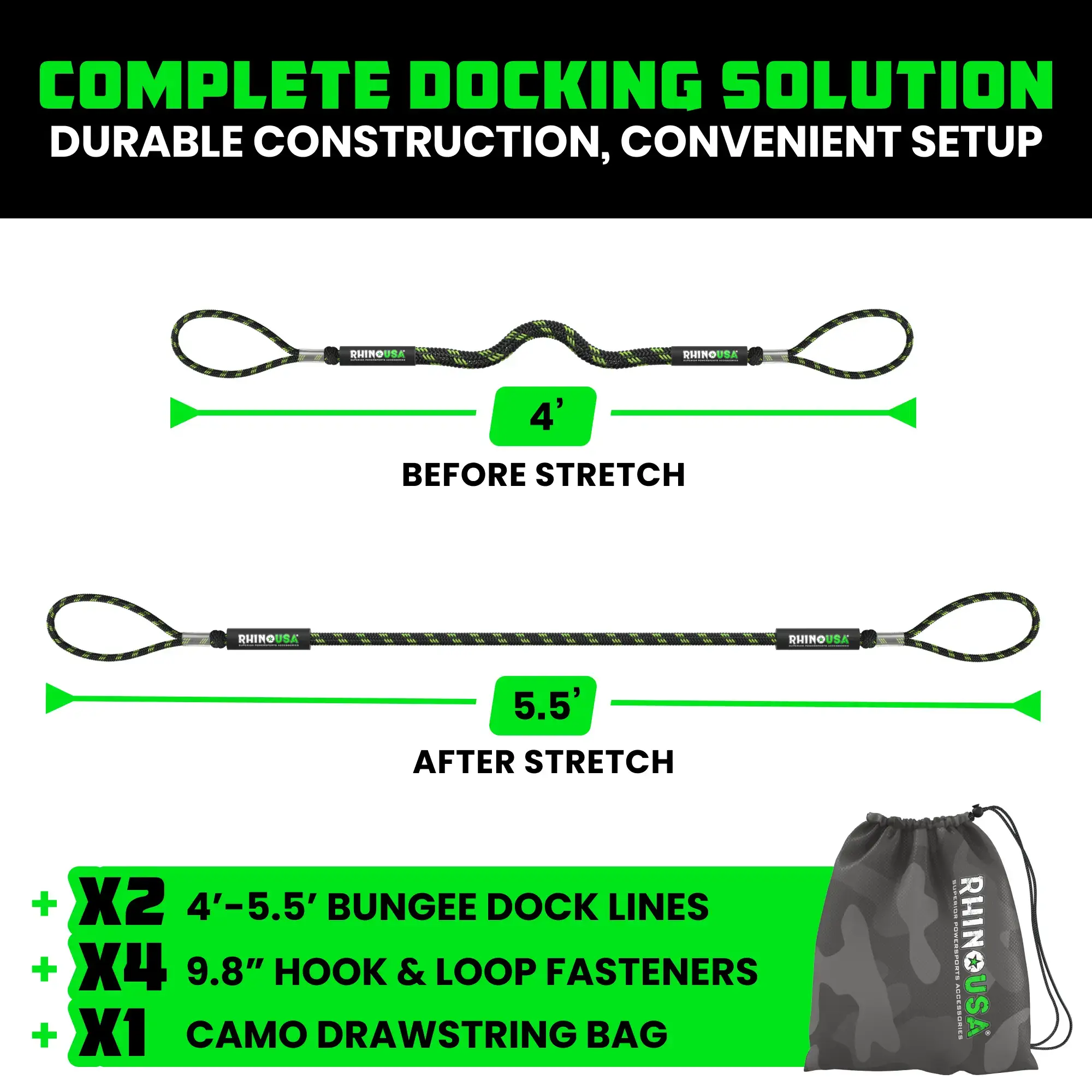 Heavy-Duty Bungee Dock Lines - Bungee Dock Rope for Jetski, Boat, and More.
