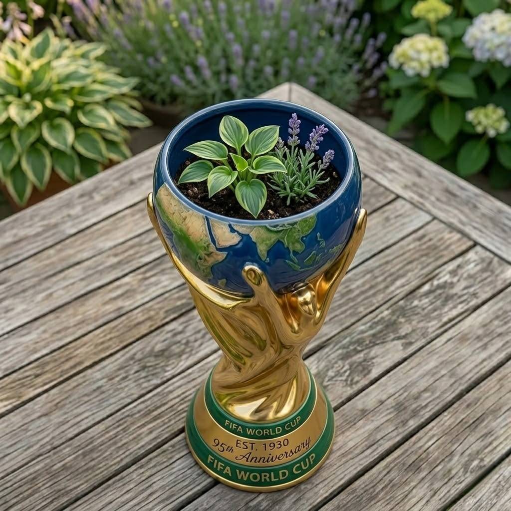 🏆 FIFA World Cup 95th: Golden Trophy Planter – Glory Edition 🌱
