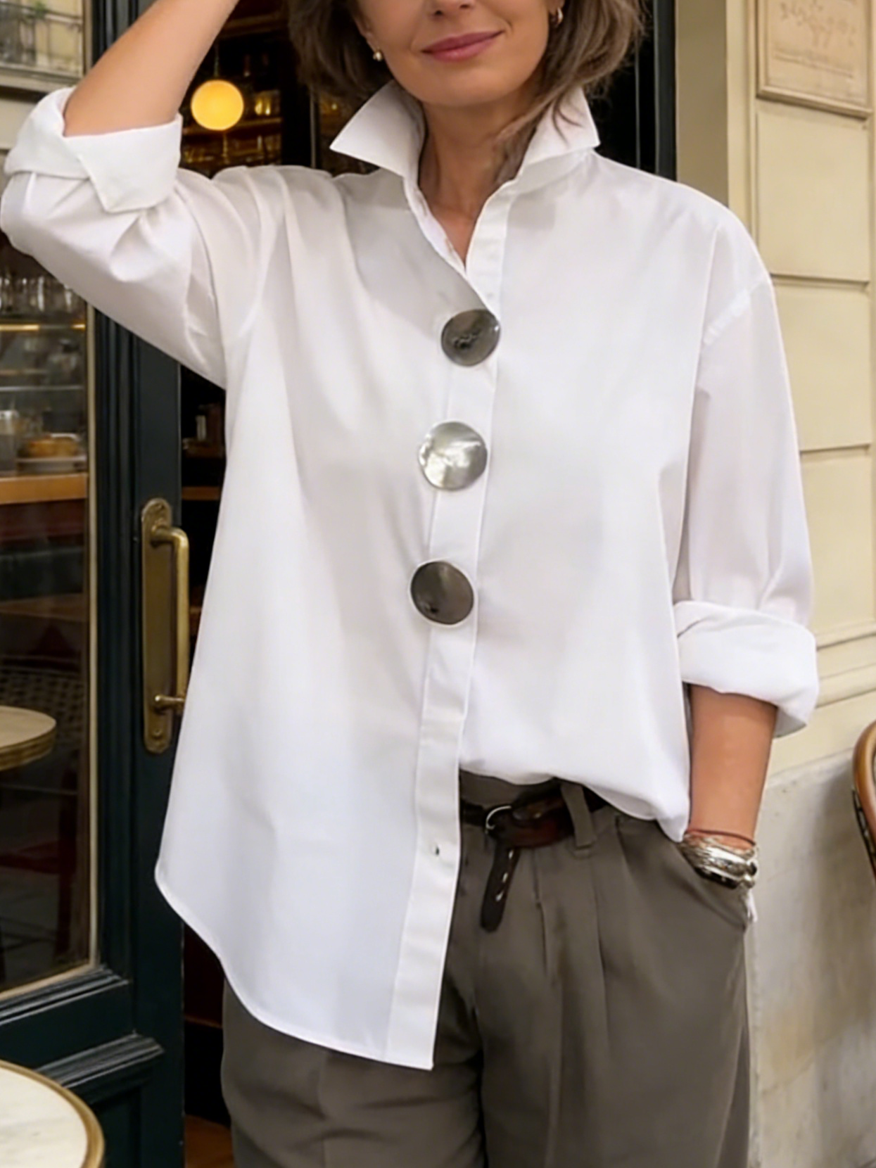 🔥Summer Arrivals🌟Elegant Stand-collar Metal Buttons Cotton Linen Blouse