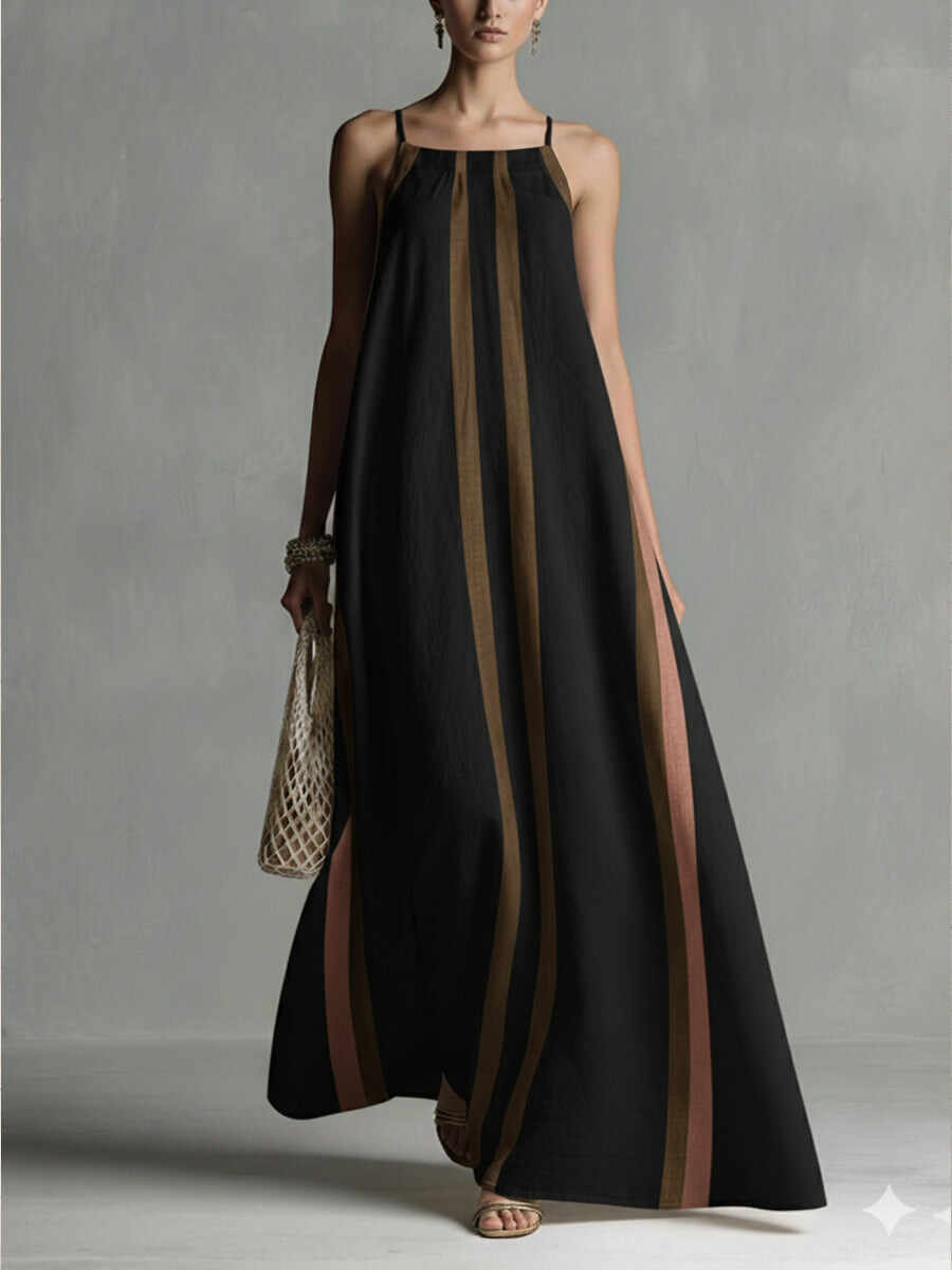 🔥Summer Arrivals🌟Casual Striped Linen And Cotton Maxi Sleeveless Dress