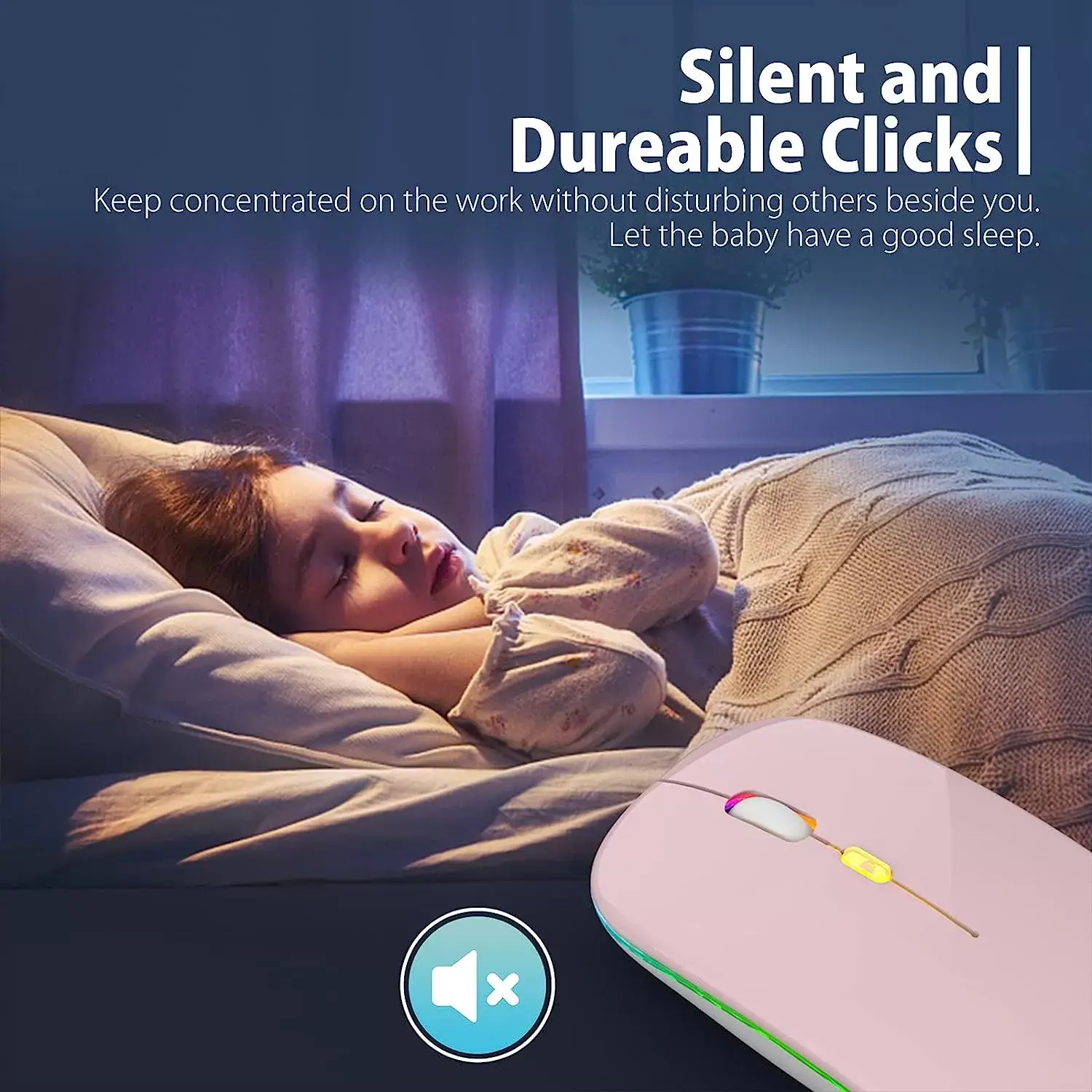[Upgrade] LED Wireless Mouse, Slim Silent Mouse 2.4G Portable Mobile Optical Office Mouse with USB & Type-c Receiver, 3 Adjustable DPI Levels for Notebook, PC, Laptop, Computer, MacBook (Pink)