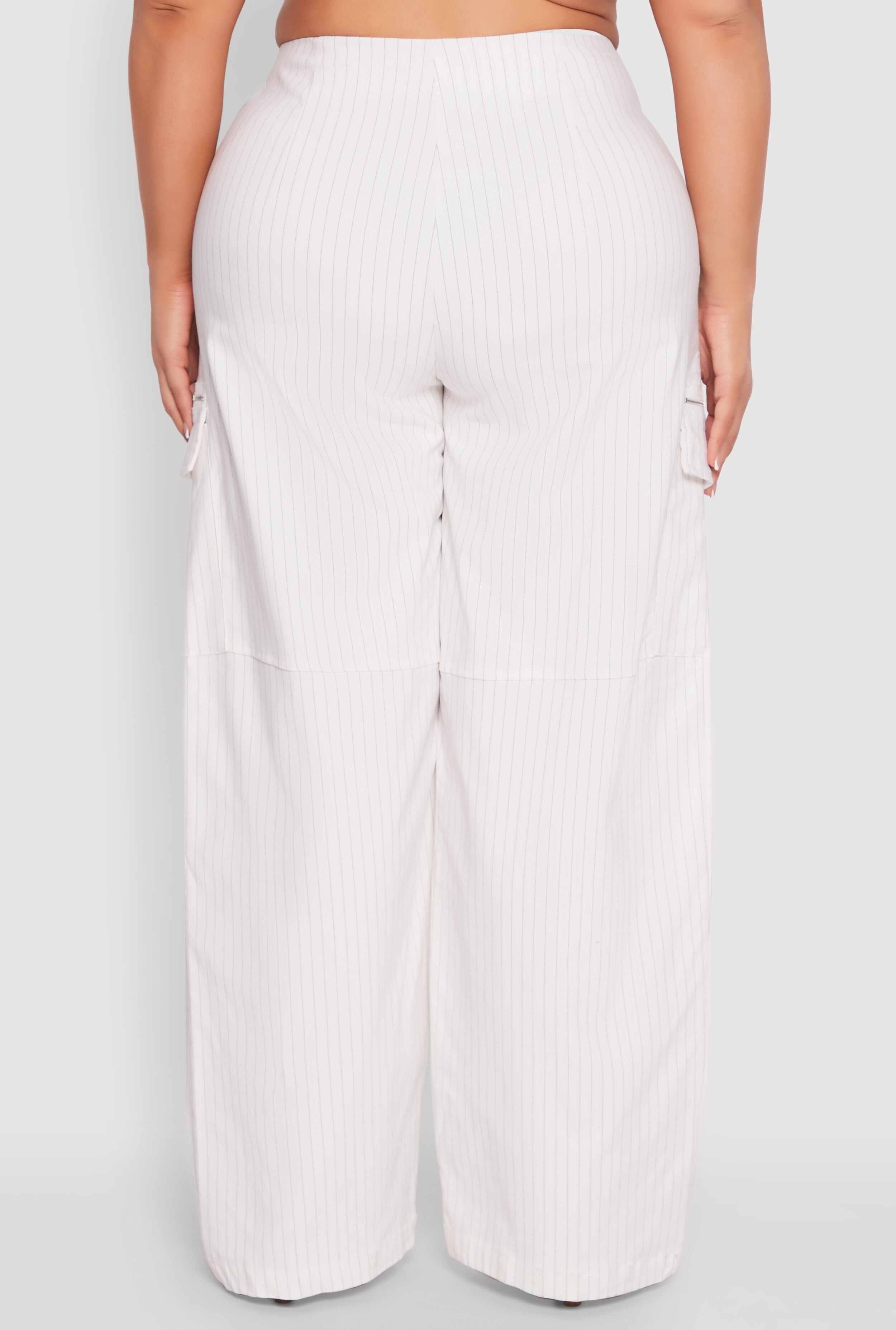 Plus Size Pinstripe Zip Cargo Dress Pants