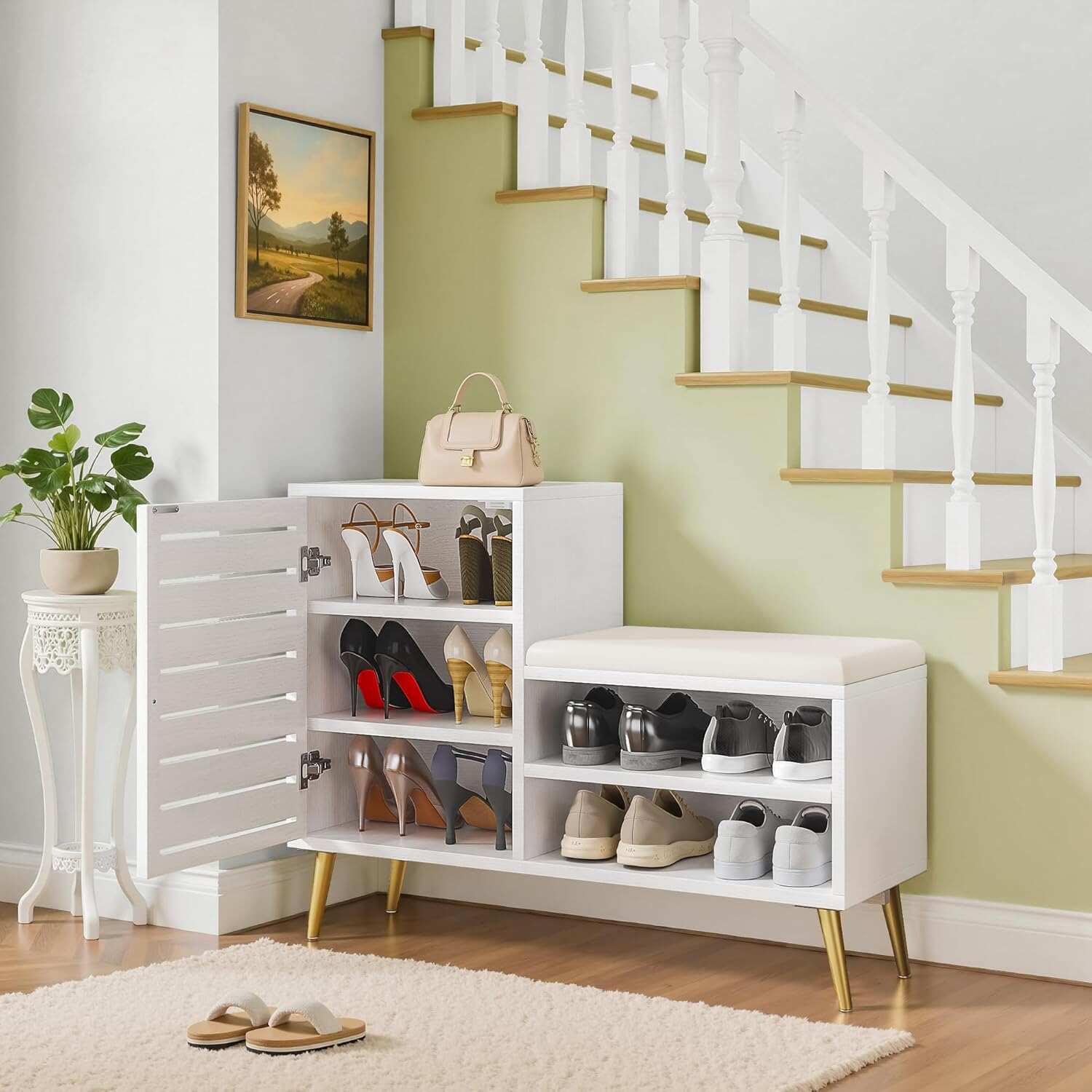 VECELO Shoe Storage Bench with Door&Shelf