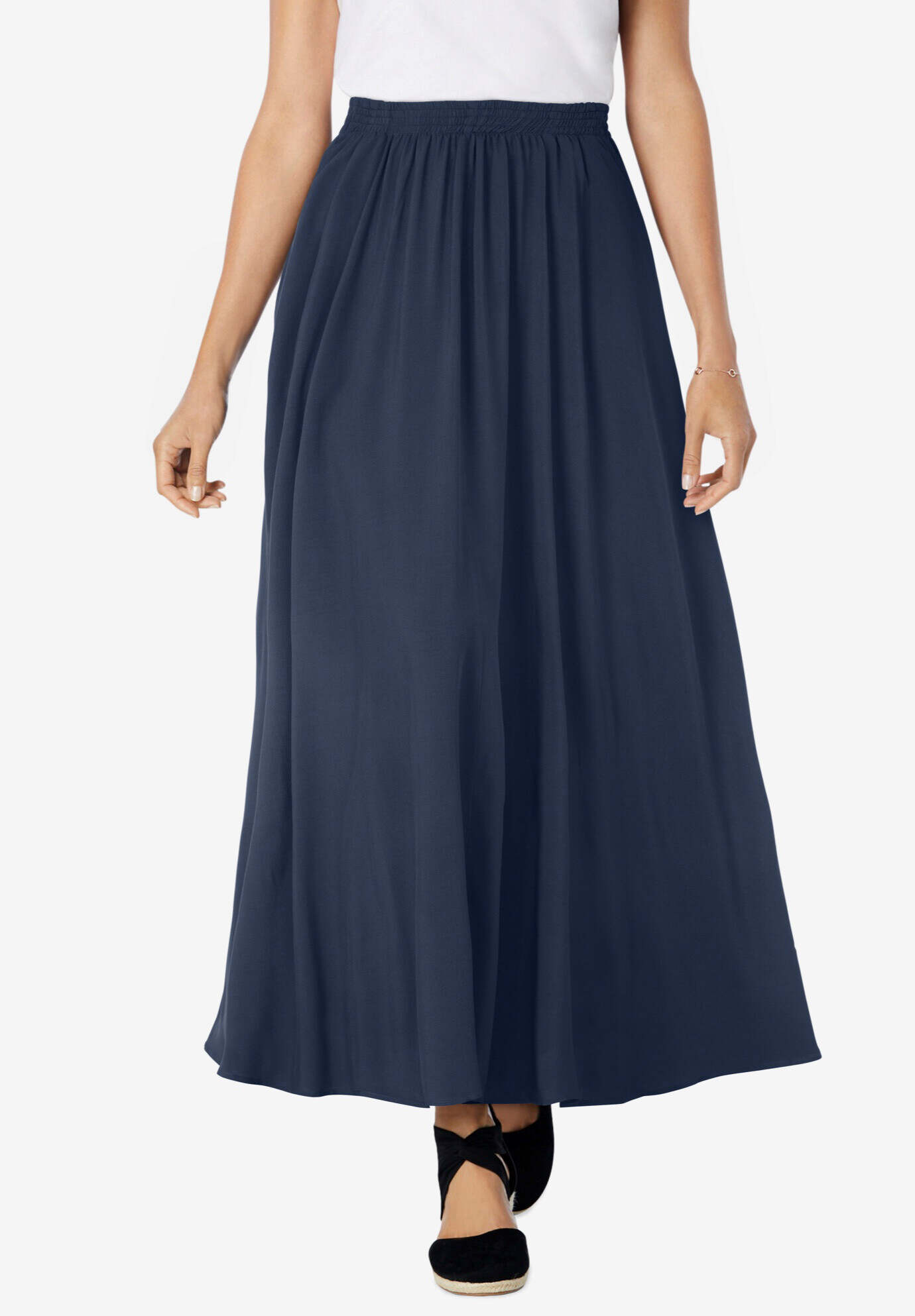 Pull-On Elastic Waist Soft Maxi Skirt