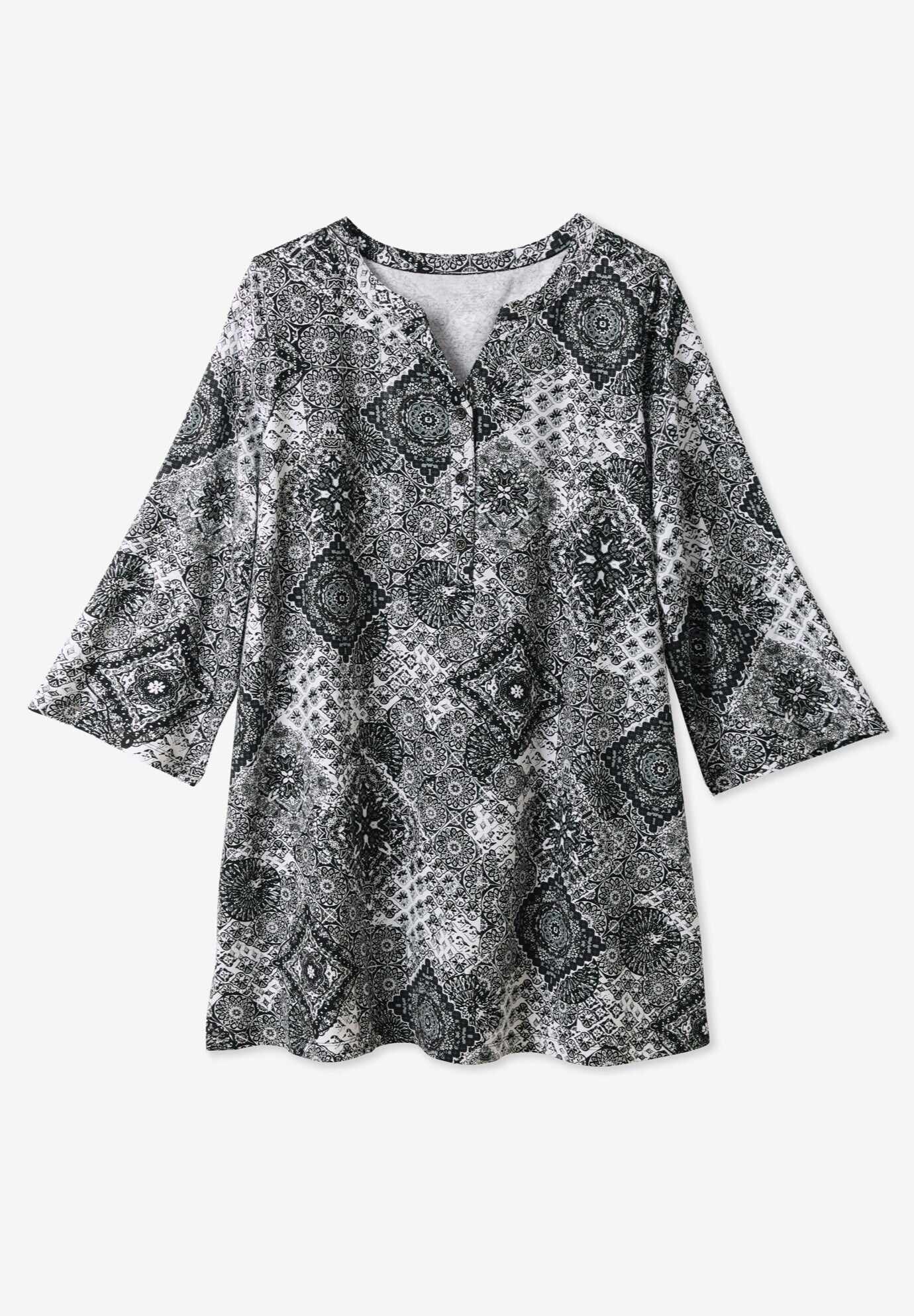 Henley Three-Quarter Sleeve Knit Tunic