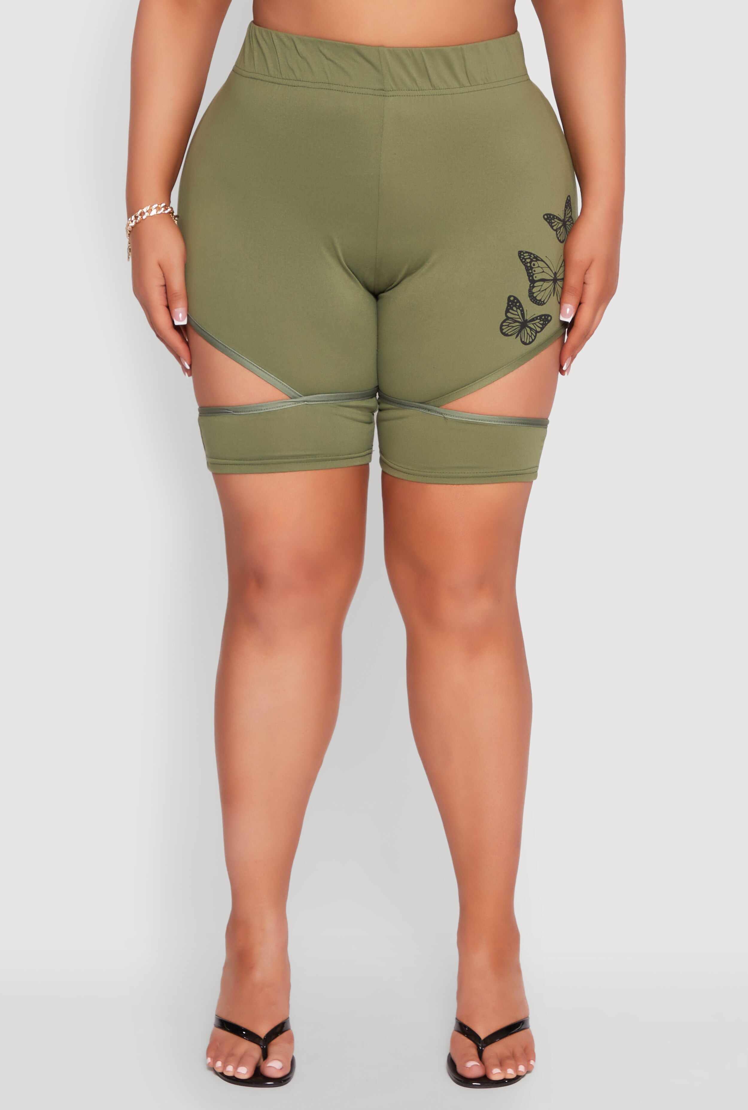 Plus Size Butterfly Cut Out Biker Shorts