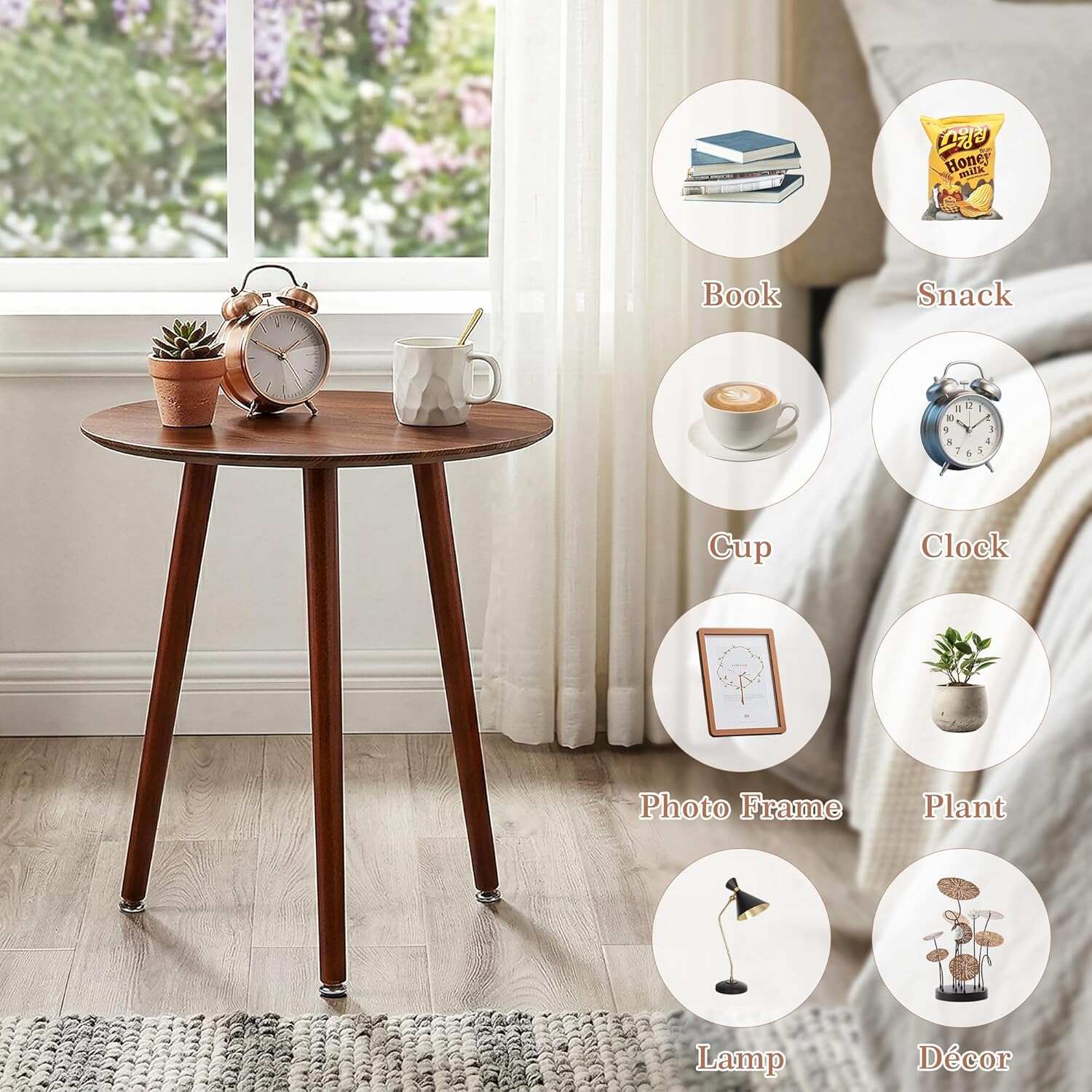 VECELO Round Wooden Side End Table with Adjustable Foot for Indoor Outdoor