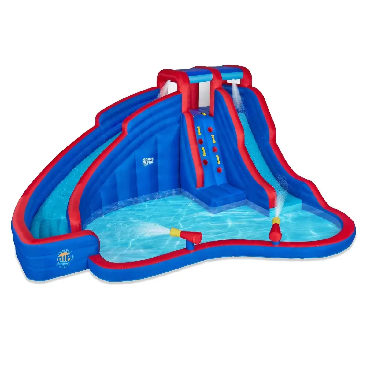 [Buy 2 Free Shipping]Inflatable Water Slide Park, Climbing Wall, 2 Slides & Splash Pool - Gestures