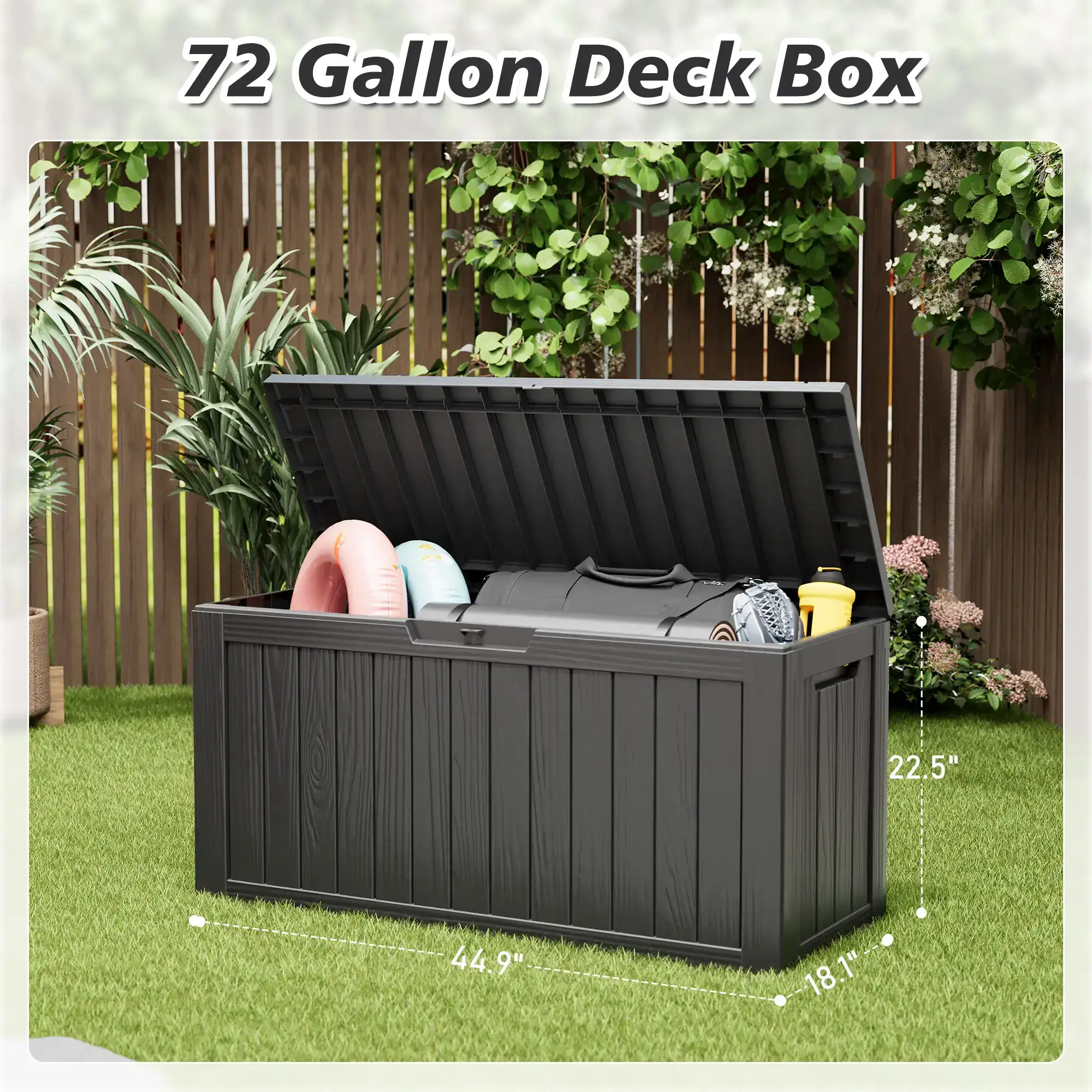 72-Gallon Storage Bin, Resin Material, Waterproof & UV-Resistant, Organizer for Garage, Warehouse, and Patio