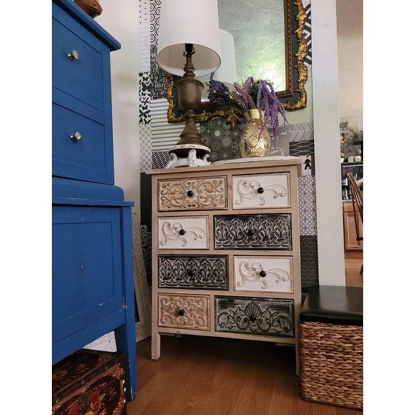 The Curated Nomad Brewa Varied Rustic Carved Wood 8-Drawer Chest - 32.09
