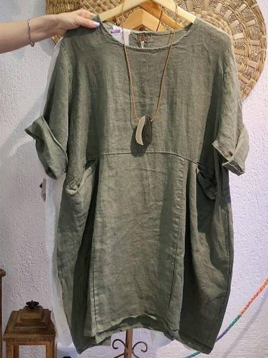 🔥Summer Arrivals🌟Women's Linen And Cotton Round-neck Dress