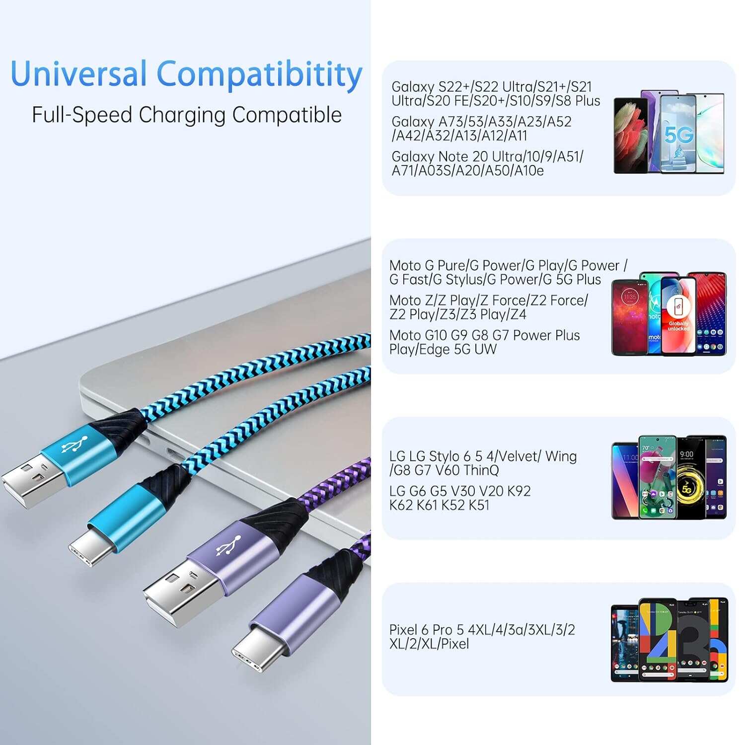 Android Auto USB C Cable Type C Charger USB Data Transfer Cable Fast Charging